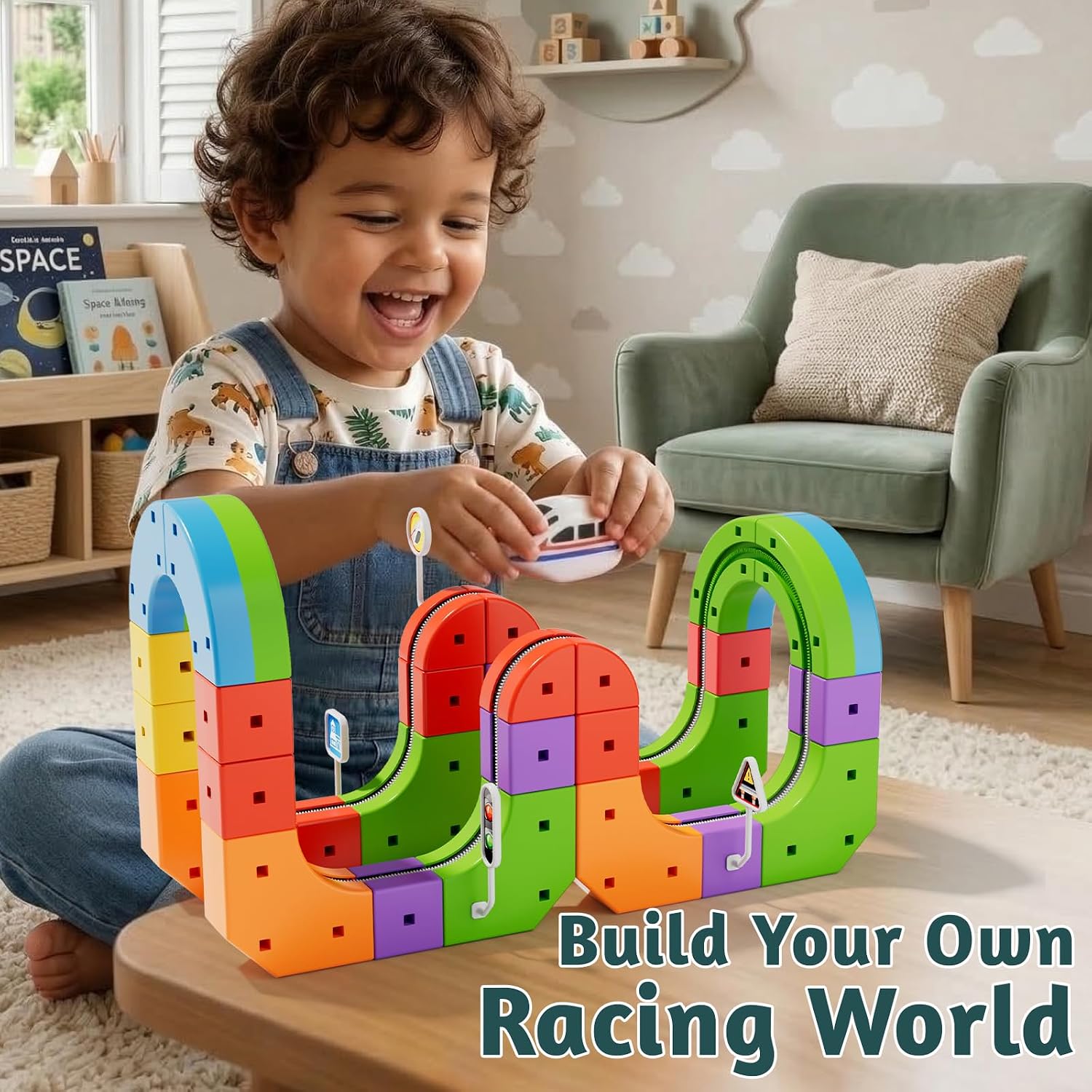 Detalle de Wdebay Klick Rail Electric Train Set with 3D Magic Flexible Track (48 pcs) for Kids Ages 3–8
