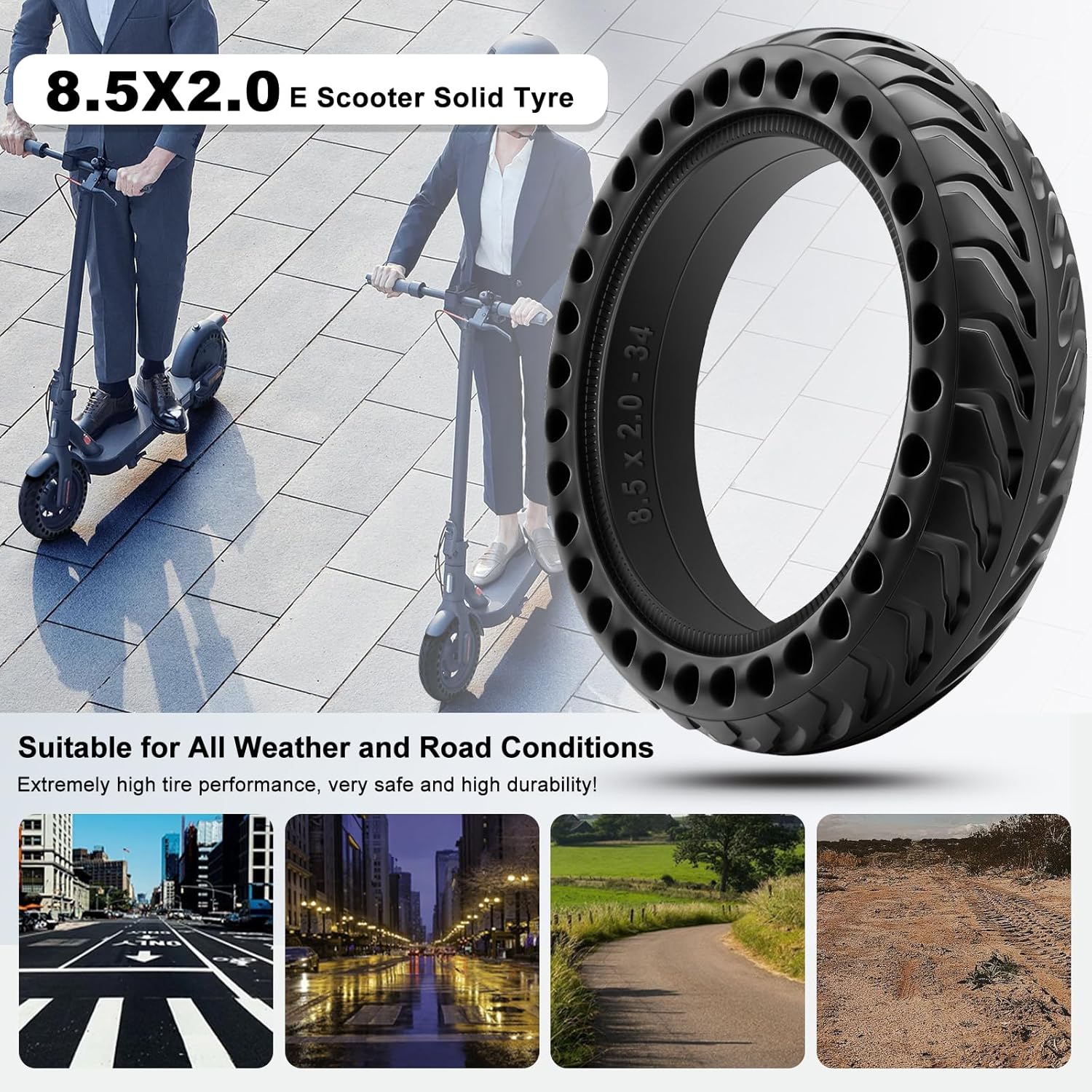 Thumbnail 6 de Amitor E-Scooter Reifen 8 1/2 x 2 Vollgummi (2er-Set) für Xiaomi Pro 2, 1S, M365 & Co.