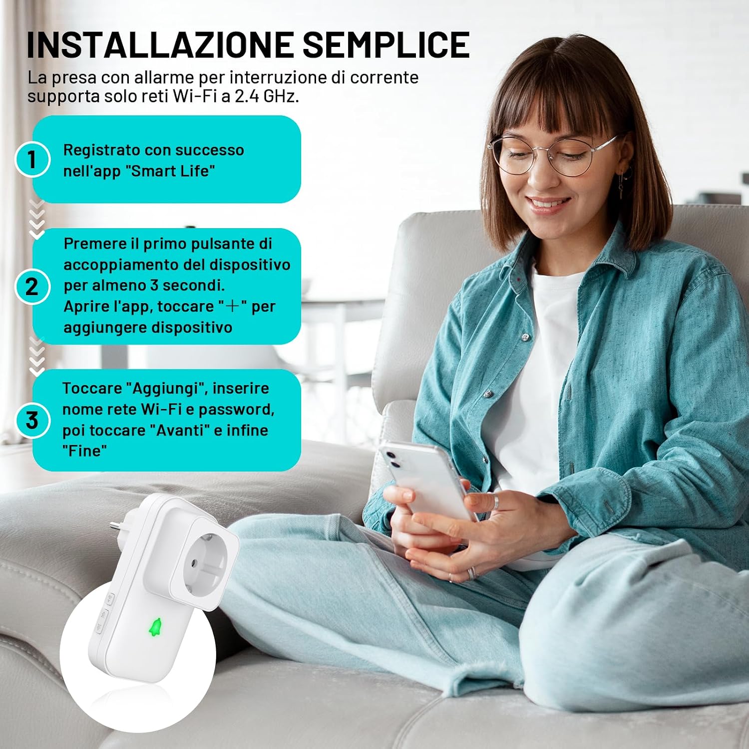 Detalle 1 de COTINSE WIFIL5D stroomuitvalmelder met 110 dB-alarm en wifi-app