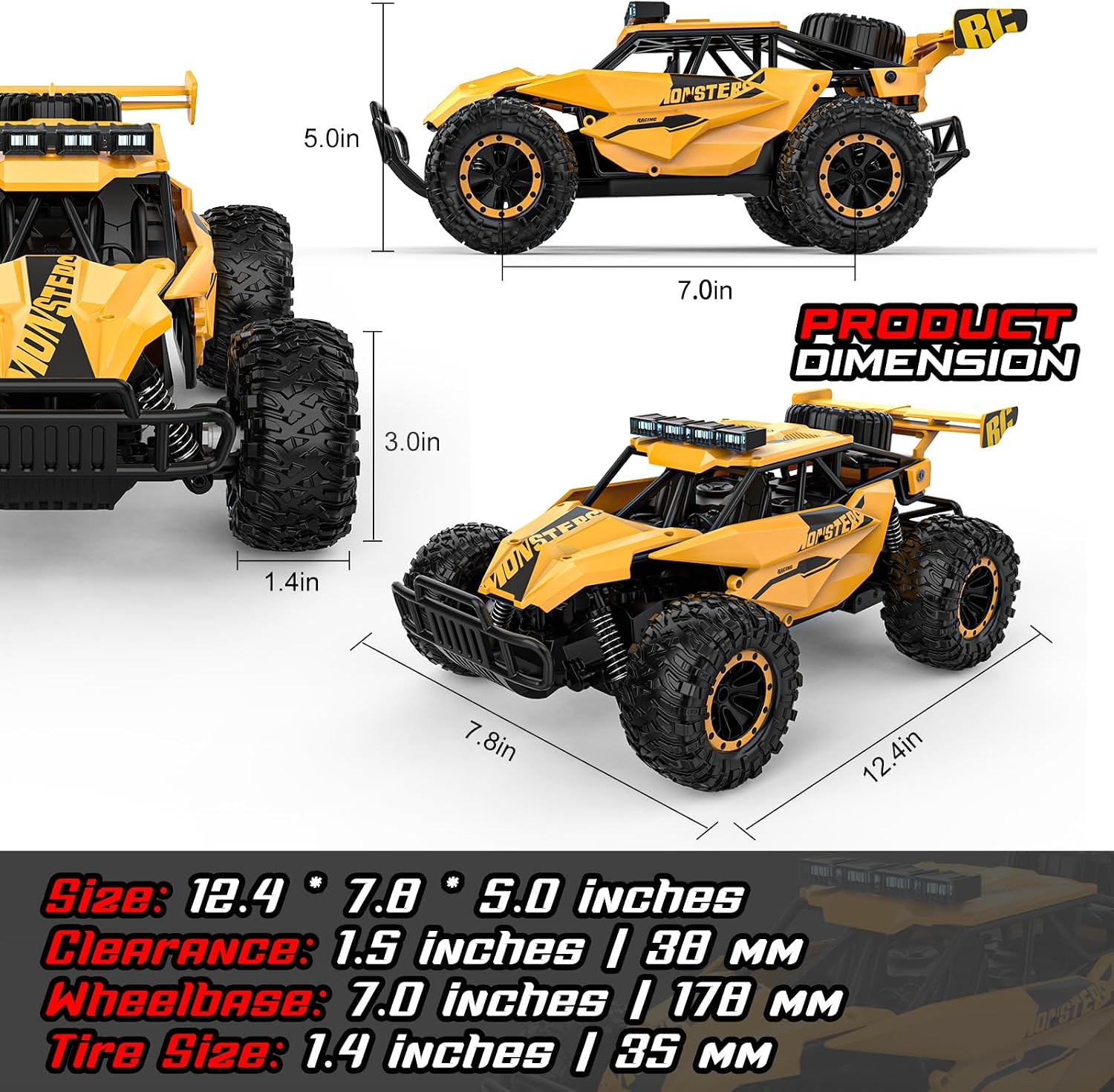 Detalle 1 de BLUEJAY 1809 RC Monster Truck, 2.4GHz, 33 km/h, LED Lights