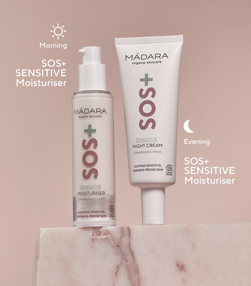 Detalle de MÁDARA Organic Skincare Crème de nuit SOS+ SENSITIVE 70 ml — Hydratation apaisante pour peaux sensibles sujettes aux rougeurs
