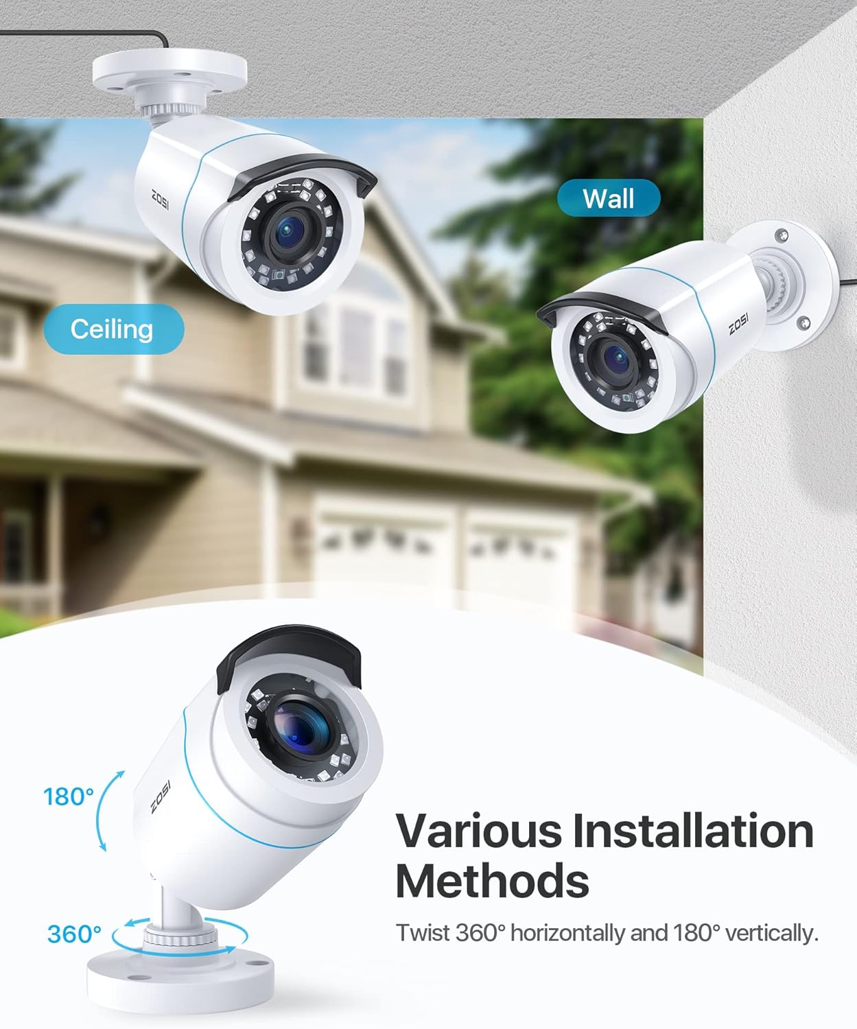 Thumbnail 4 de ZOSI 4PCS 1080P TVI: telecamere di sorveglianza per esterni IP66 con visione notturna fino a 20 m e lente 3,6 mm