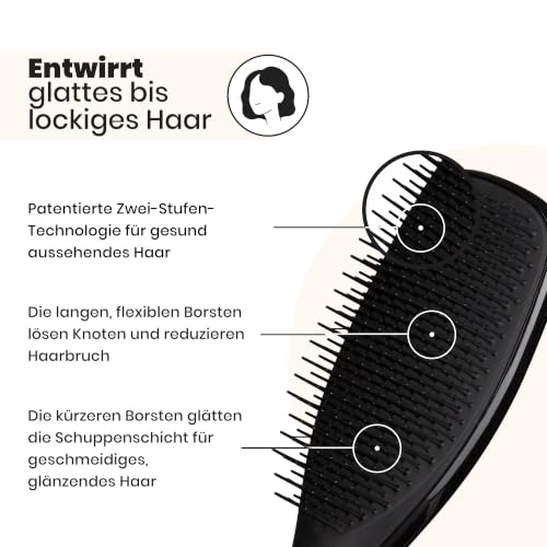 Detalle de Tangle Teezer Ultimate Detangler Haarbürste – Detanglingbürste für nasse & trockene Haare, Schwarz