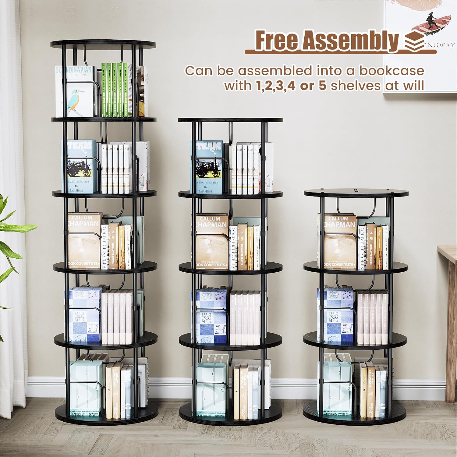 Thumbnail 4 de ALLSTAND SM1272DZUSBL4 Rotating Bookshelf, 4 Tiers, 360° Black