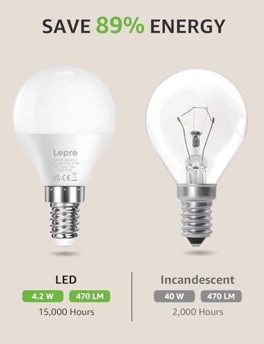 Thumbnail 1 de Lepro Bombilla LED E14 4,2W (equivalente 40W) G45 2700K 470 lúmenes, ángulo 180° no regulable (pack 6)