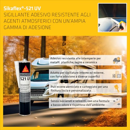 Detalle de Sikaflex 521 UV Bianco 300 ml: sigillante multiuso per auto e camper