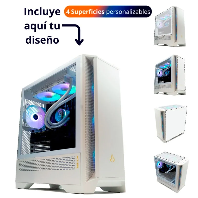 Detalle de Forgeon Mithril ARGB Mesh Torre ATX Blanca con panel frontal modular y 4 ventiladores