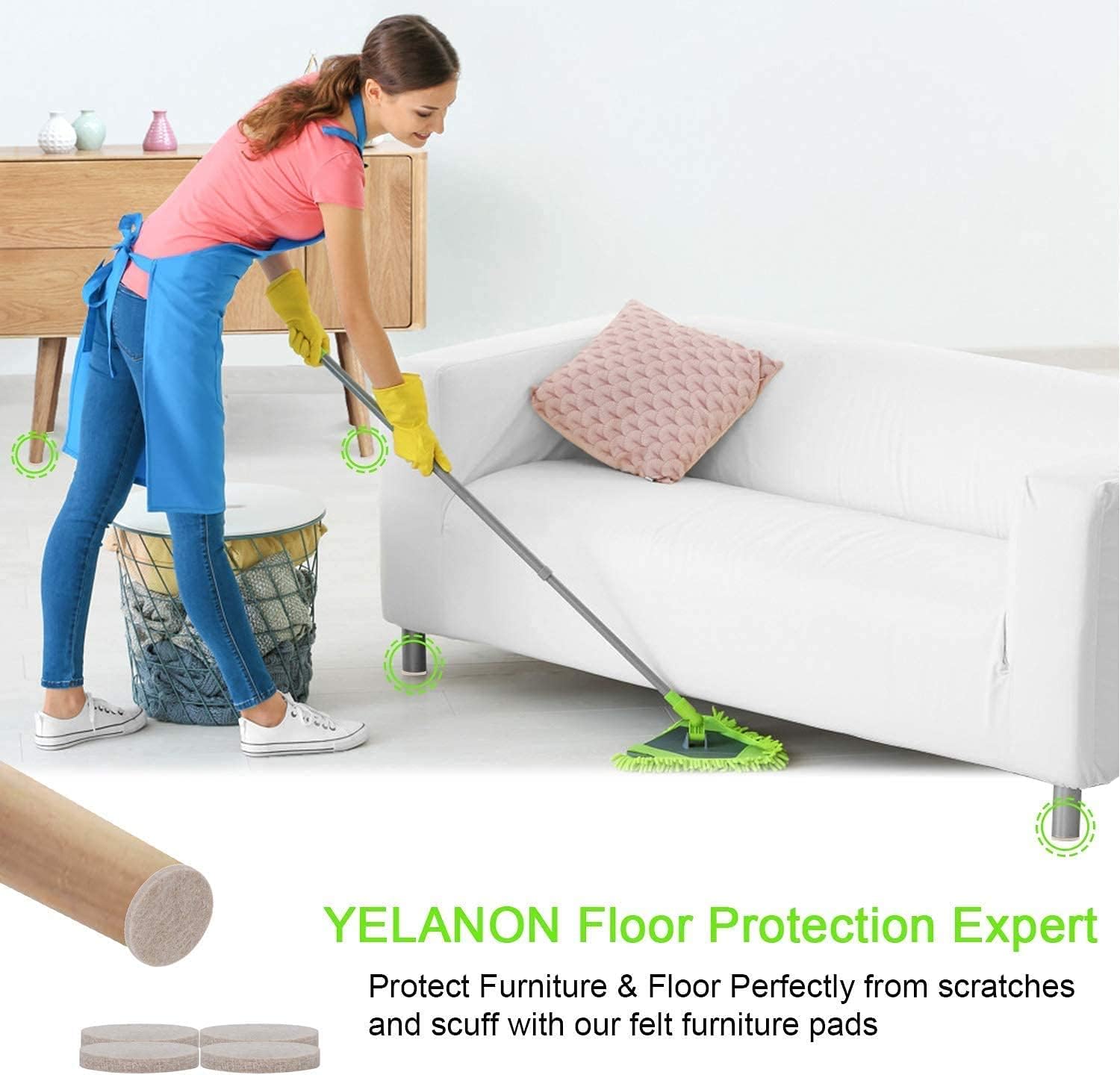 Detalle de Yelanon Filzgleiter Selbstklebend 182 Stück – Rund & Quadrat, für Stühle und Möbelbeine, Parkett- & Bodenschutz in Beige