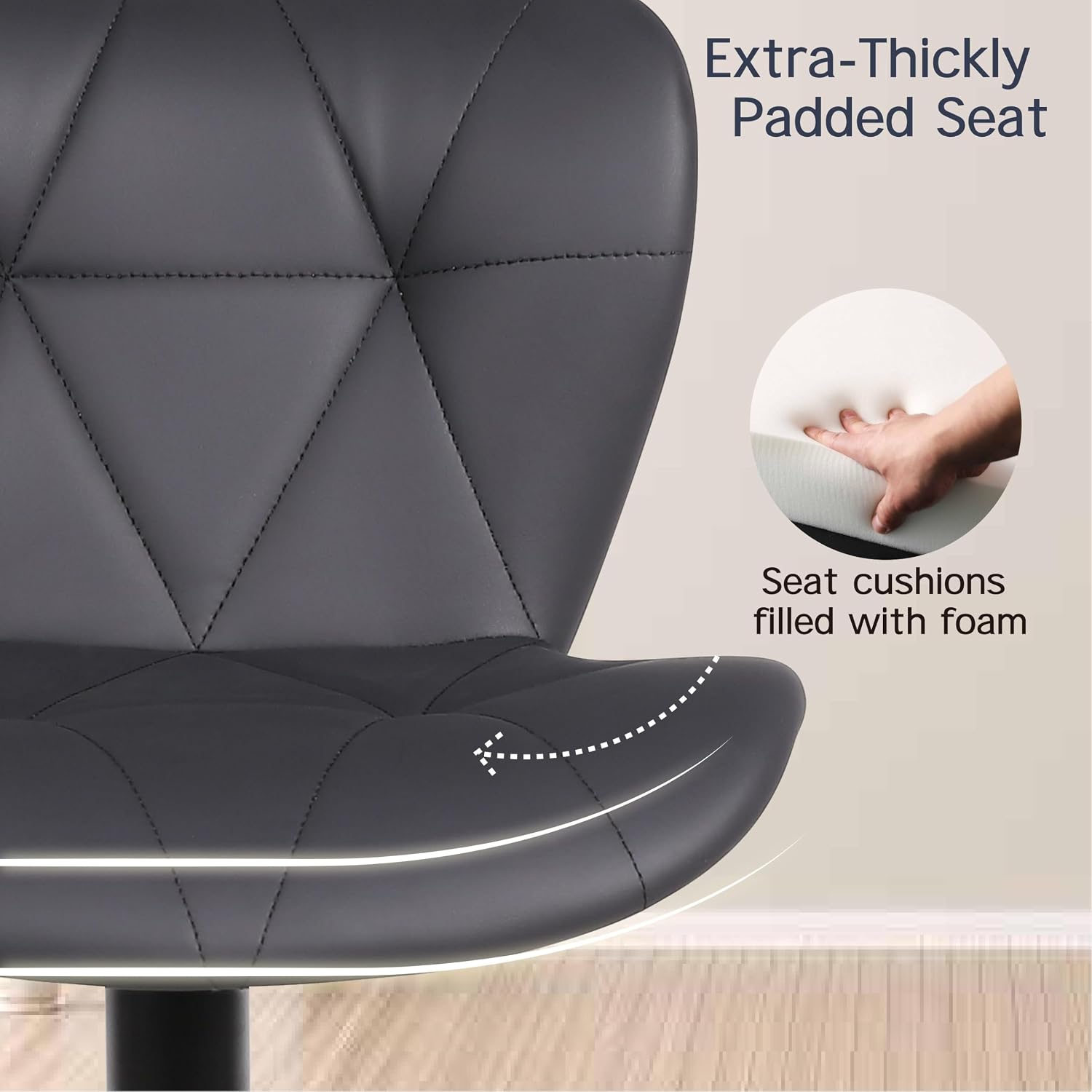 Detalle 2 de Flysky FS-6041BBK Height-Adjustable Swivel Bar Stool, Black Faux Leather