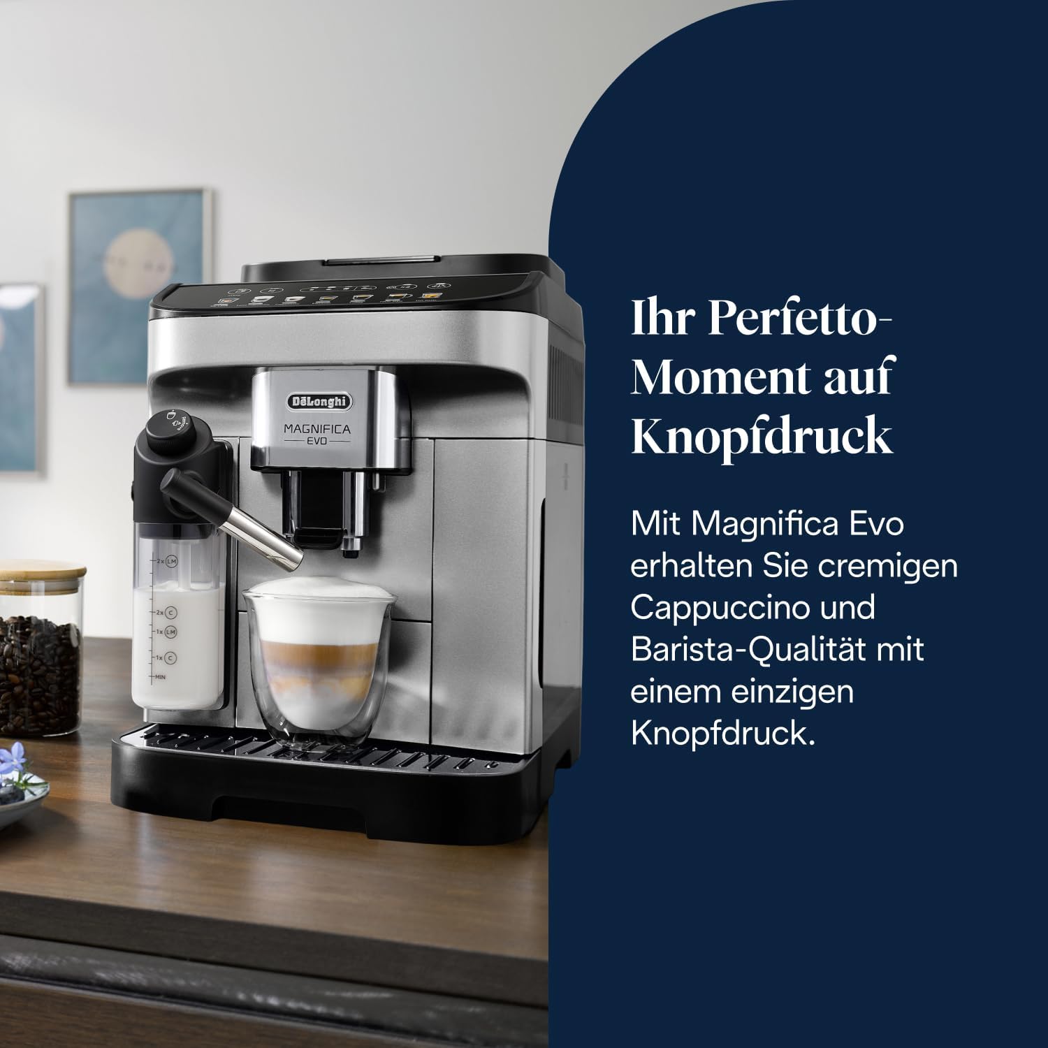 Detalle de De’Longhi Magnifica Evo ECAM292.81.SB – Kaffeevollautomat mit One-Touch-Getränken, Cappuccino & Espresso