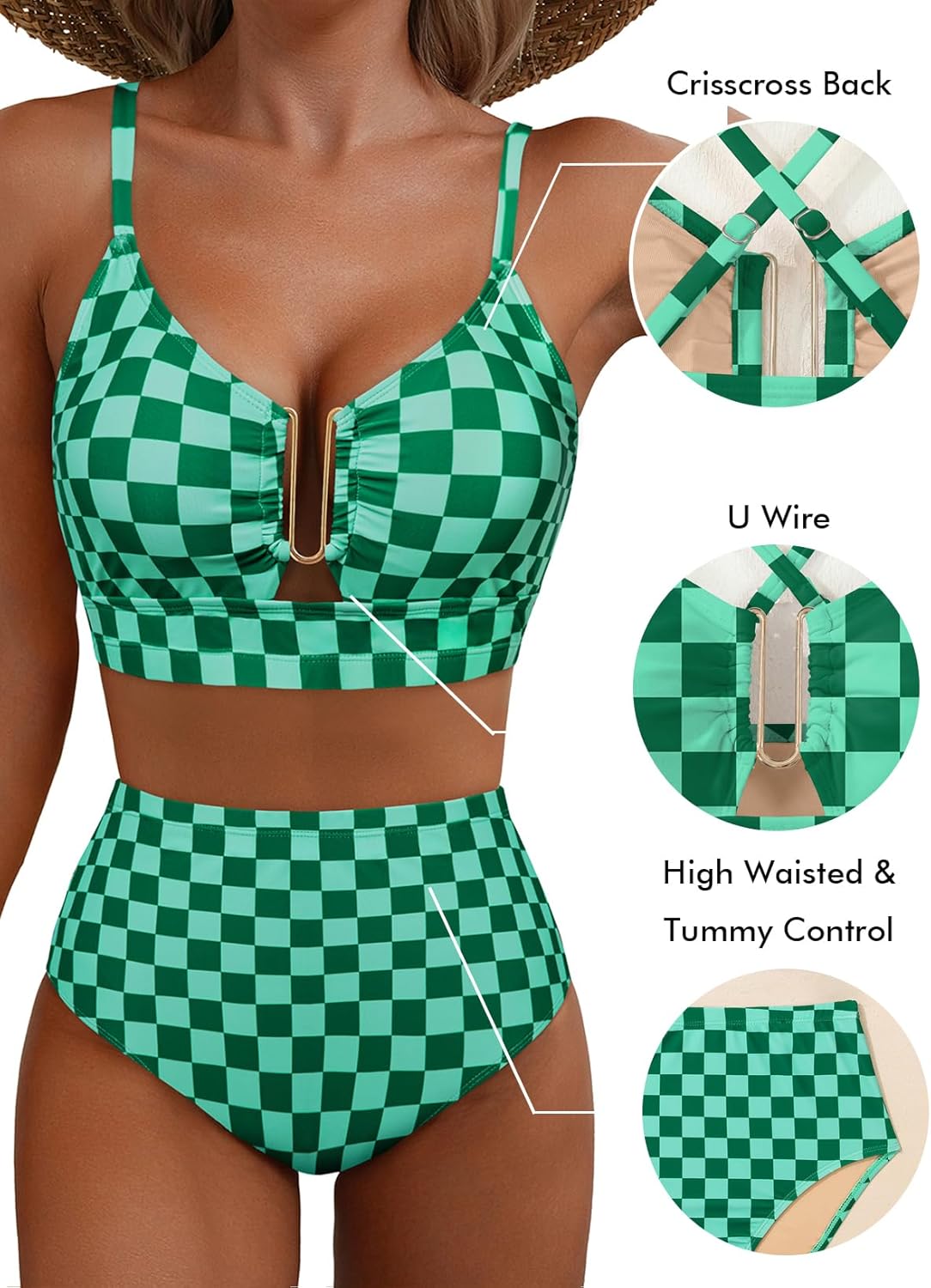 Thumbnail 3 de Herseas Women’s 2-Piece High-Waisted U-Wire Bikini Set (Floral Print) — Crisscross Back