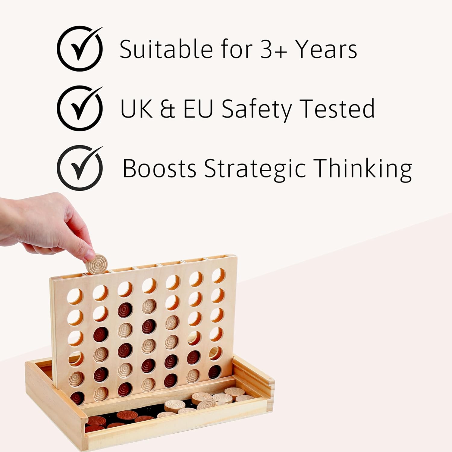 Detalle 2 de Jaques of London Luxury Score 4 in a Row Game – Classic Wooden Travel Game for the Whole Family