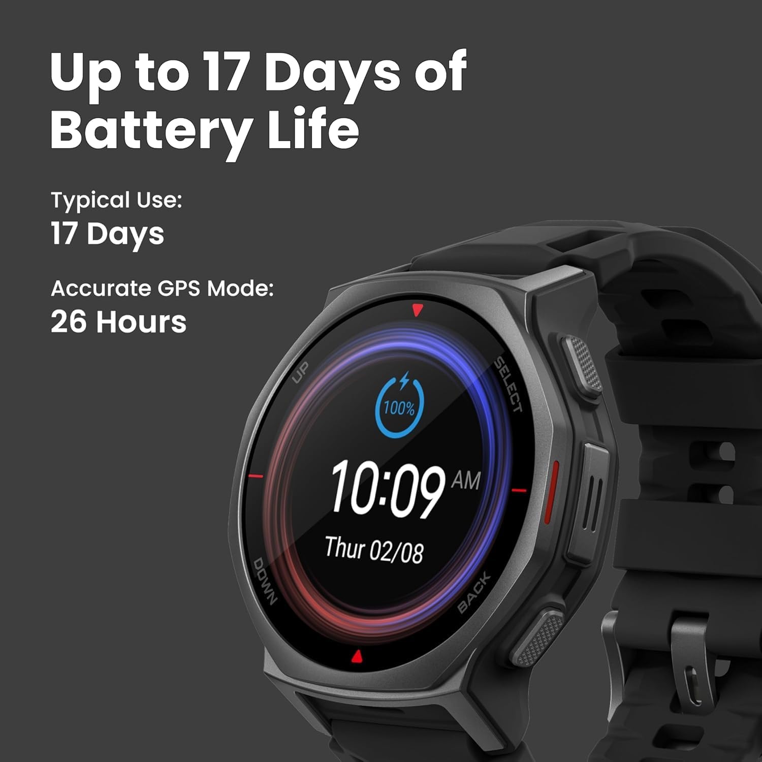 Detalle de Amazfit T-Rex 3 Pro Outdoor Smart Watch 44mm: Rugged Aura with Sapphire Glass and Dual-Band GPS