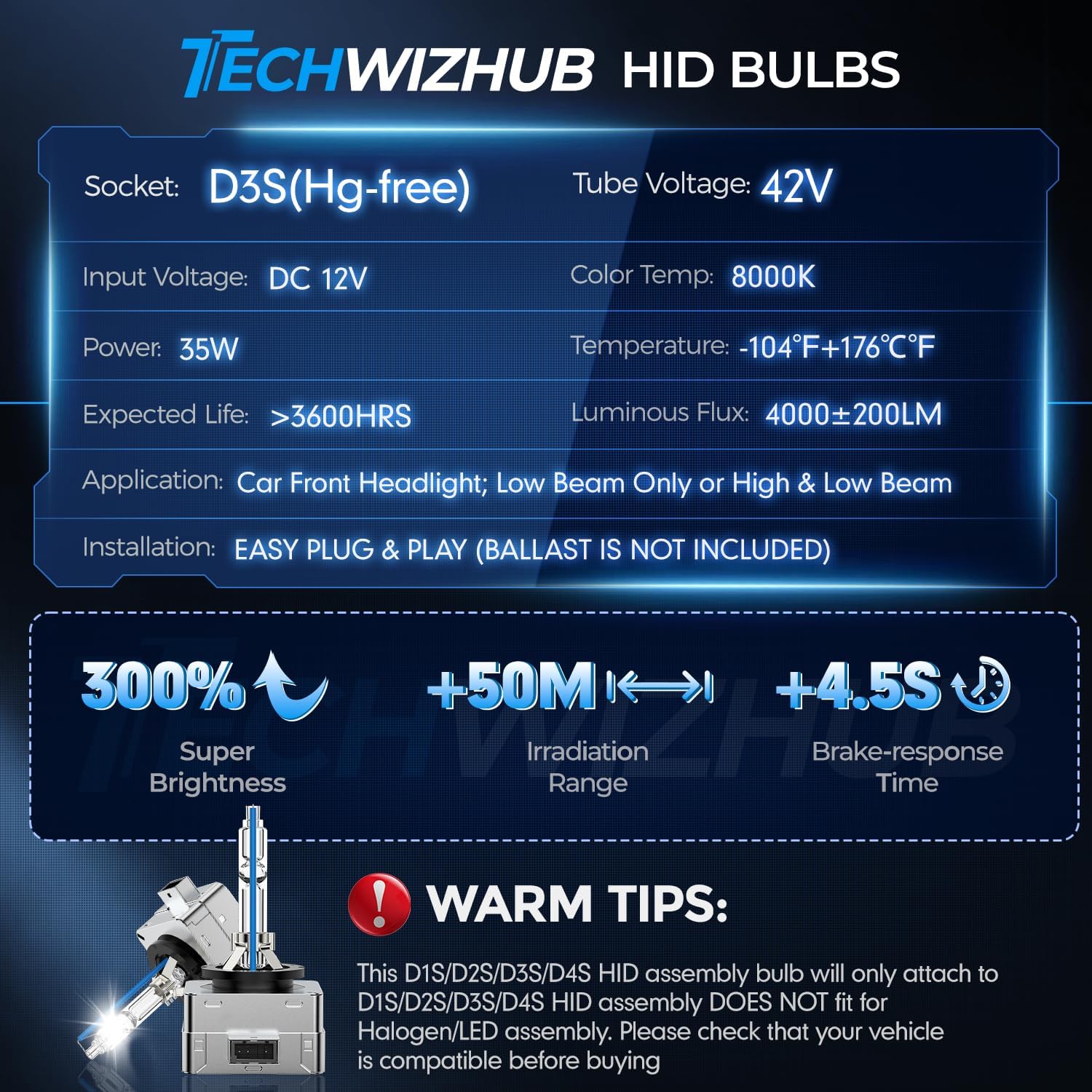 Thumbnail 4 de TechWizHub D3S 8000K 35W HID Bulbs