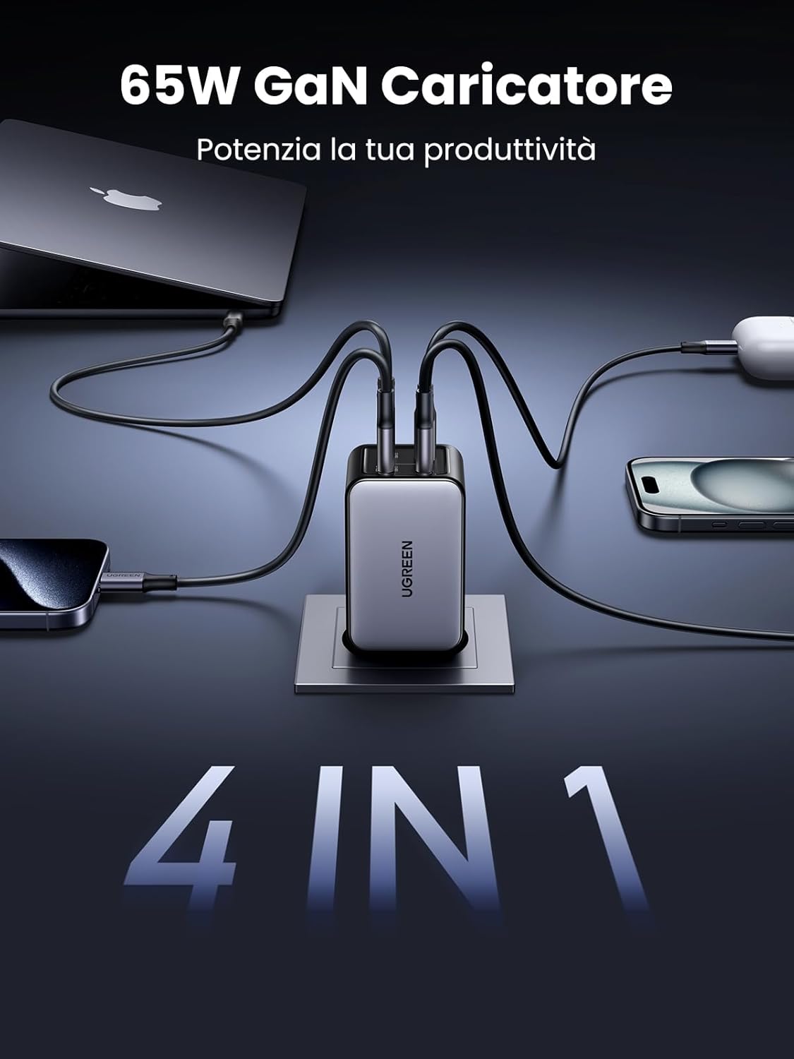Thumbnail 1 de UGREEN Nexode 65W Caricatore GaN 3 USB-C + 1 USB-A: potenza compatta per laptop, tablet e phone