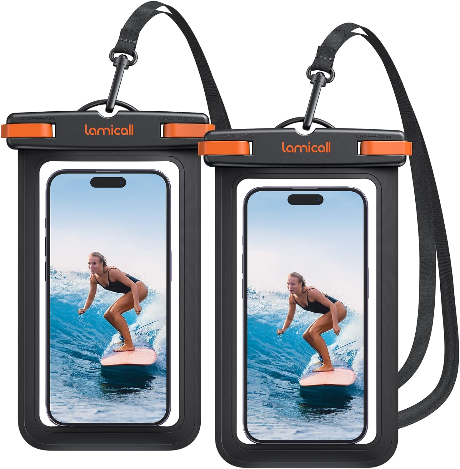 Detalle de Lamicall Waterproof Phone Pouch Case - 2 Pack, IPX8 Up to 7" Compatibility, Clip Strap