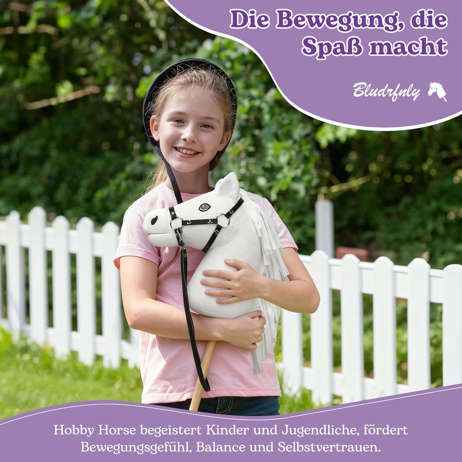 Thumbnail 3 de Bludrfnly Hobby Horse – Steckenpferd für Kinder mit Zaumzeug, Weiß