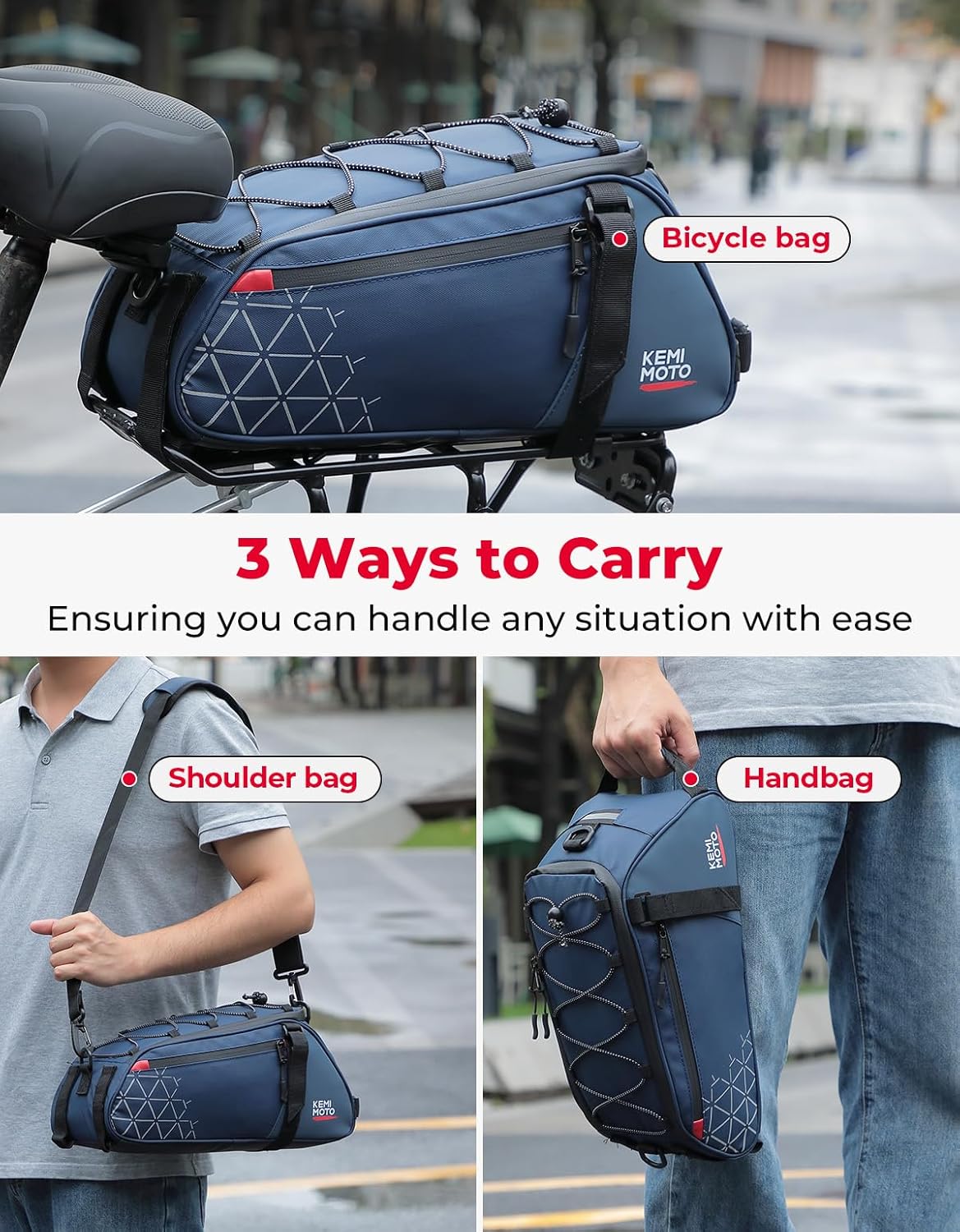 Detalle de KEMIMOTO 2 in 1 Borse per Bici 8L: Borsa posteriore impermeabile in PVC, doppia funzione e portabilità