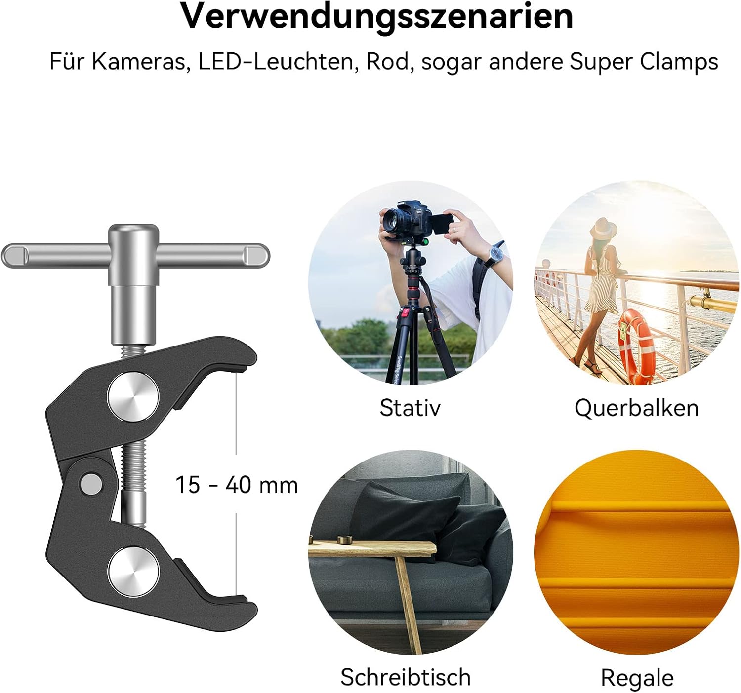 Detalle de SMALLRIG Super Clamp Stativ-Klemme mit 1/4- und 3/8-Gewinde (Aluminium) – universelle Befestigung für DSLR-Rigs