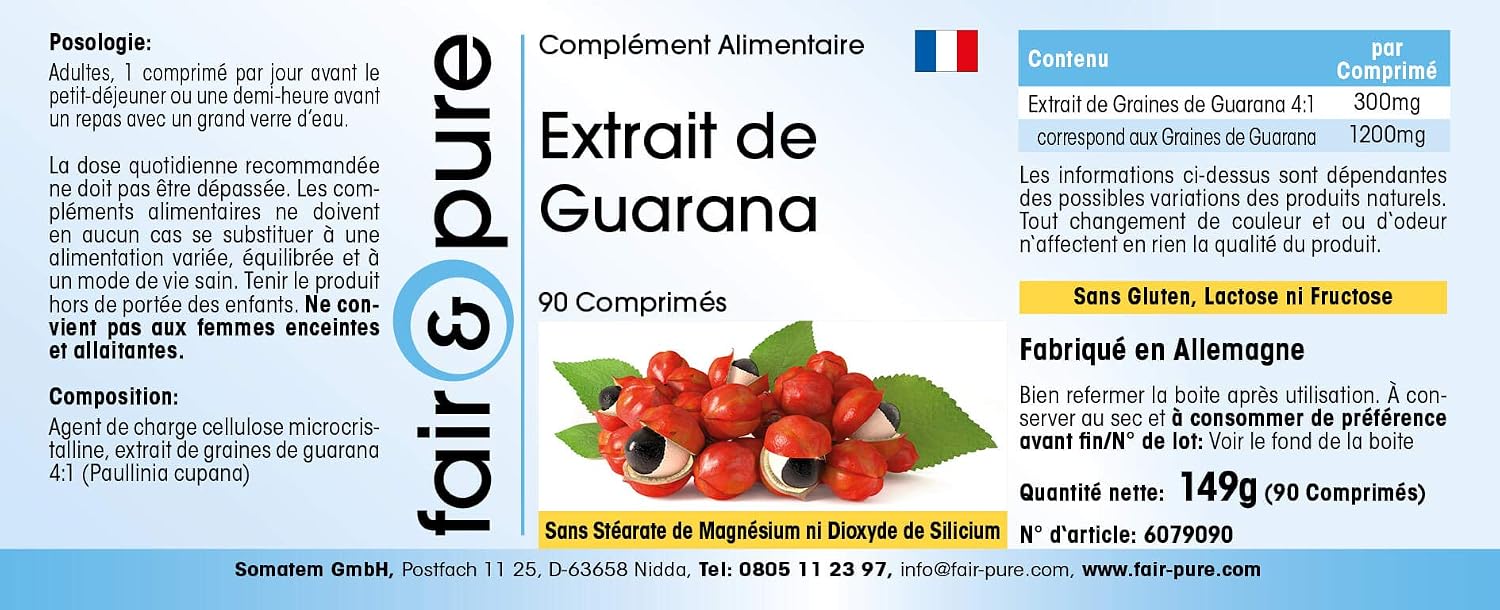 Detalle de Fair & Pure Guarana Extrakt 300 mg – 90 Tabletten, 4:1 Extrakt aus Guaranasamen