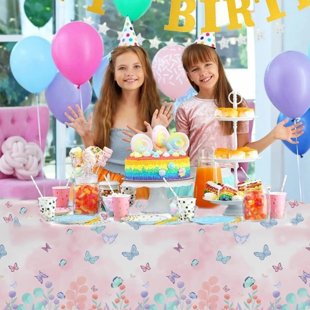 Thumbnail 2 de Schmetterling Deko Geburtstag Partygeschirr – Set für 20 Gäste (Pappteller, Becher, Servietten, Tischdecke, Strohhalme)