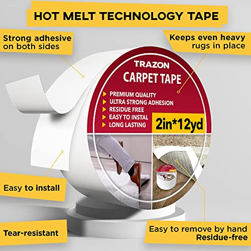 Detalle 2 de Trazon Carpet Tape Double Sided – Heavy-Duty Rug Gripper for Hardwood Floors and Area Rugs (2 Inch x 12 Yards)
