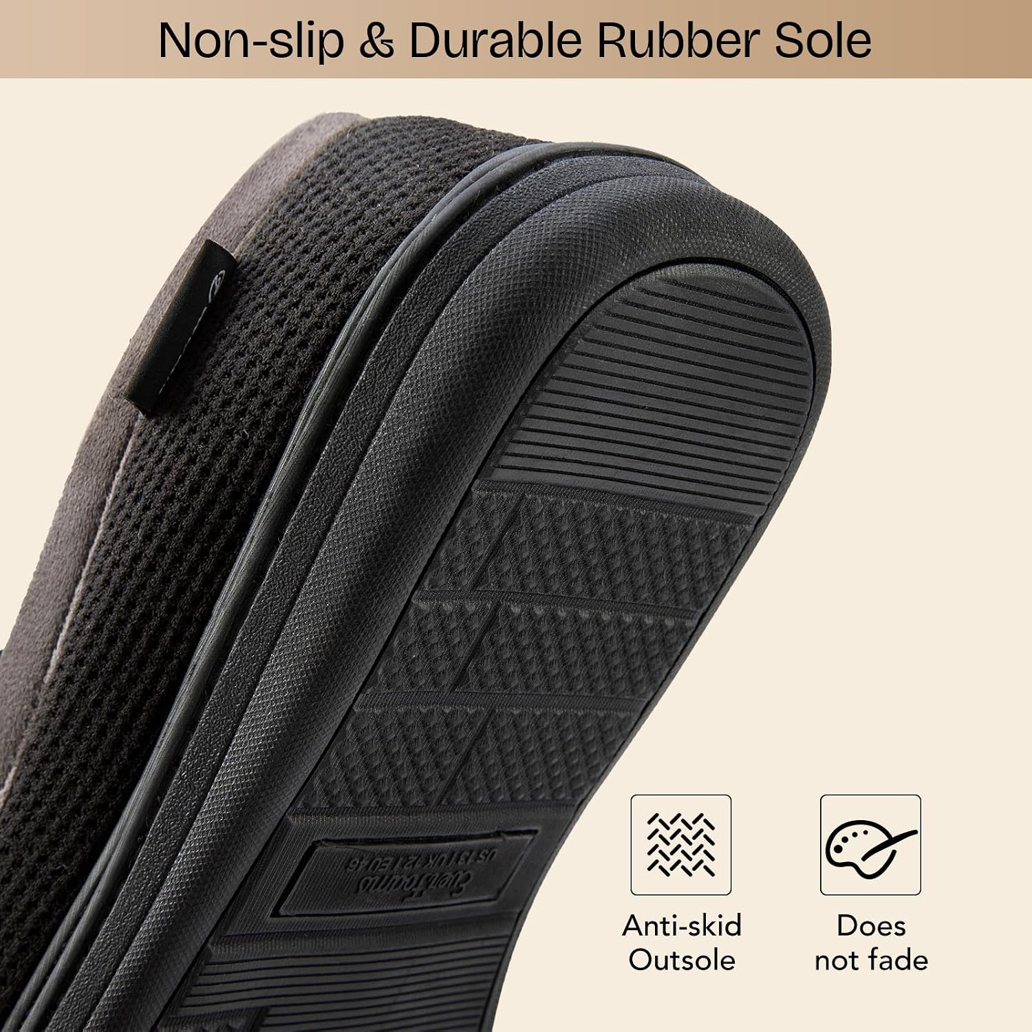 Detalle de EverFoams Men’s Comfort Memory Foam Moccasin Slippers with Breathable Terry Cloth & Anti-Skid Sole