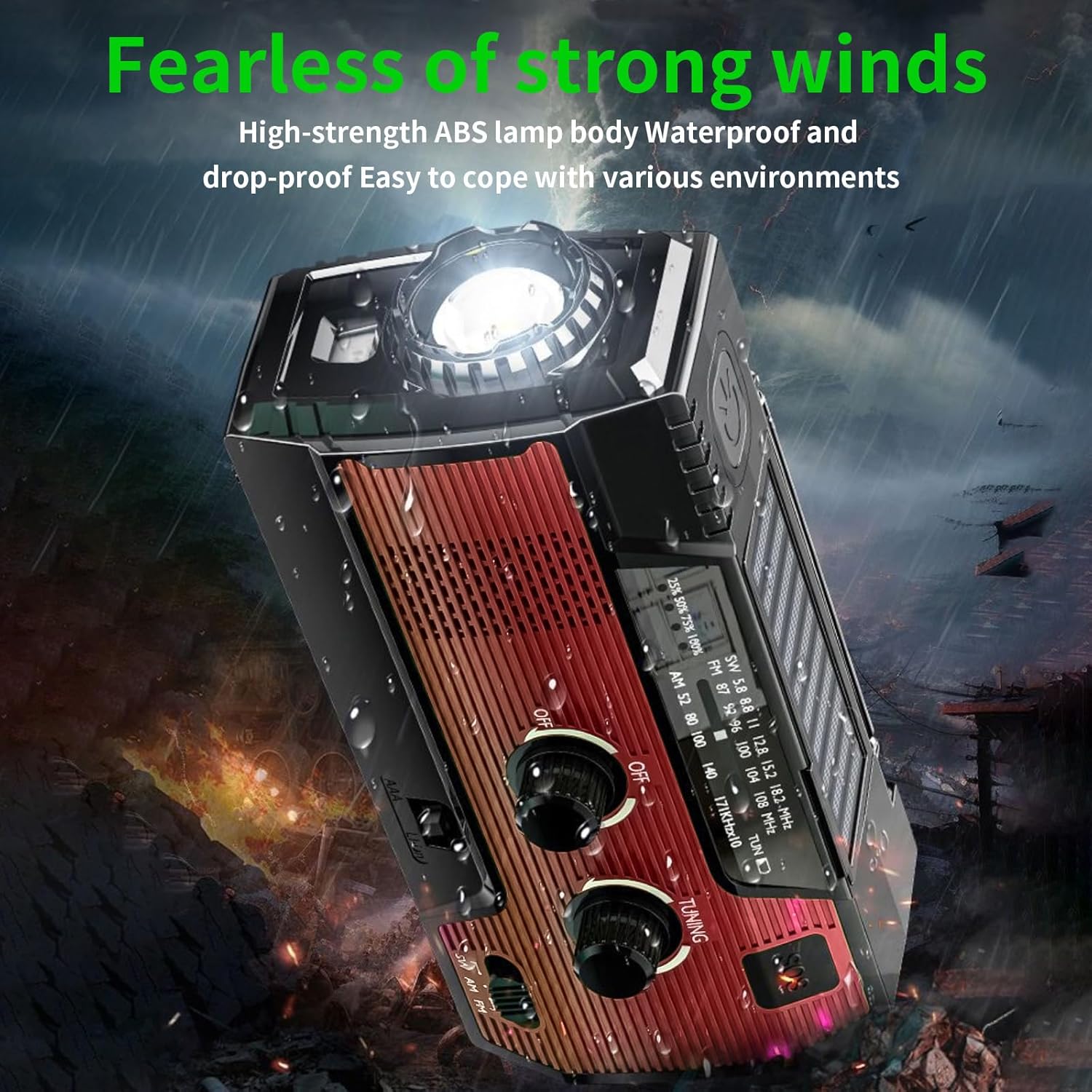 Detalle de SOLARBABY Wind Up Solar Emergency Radio 4000 mAh 🔊