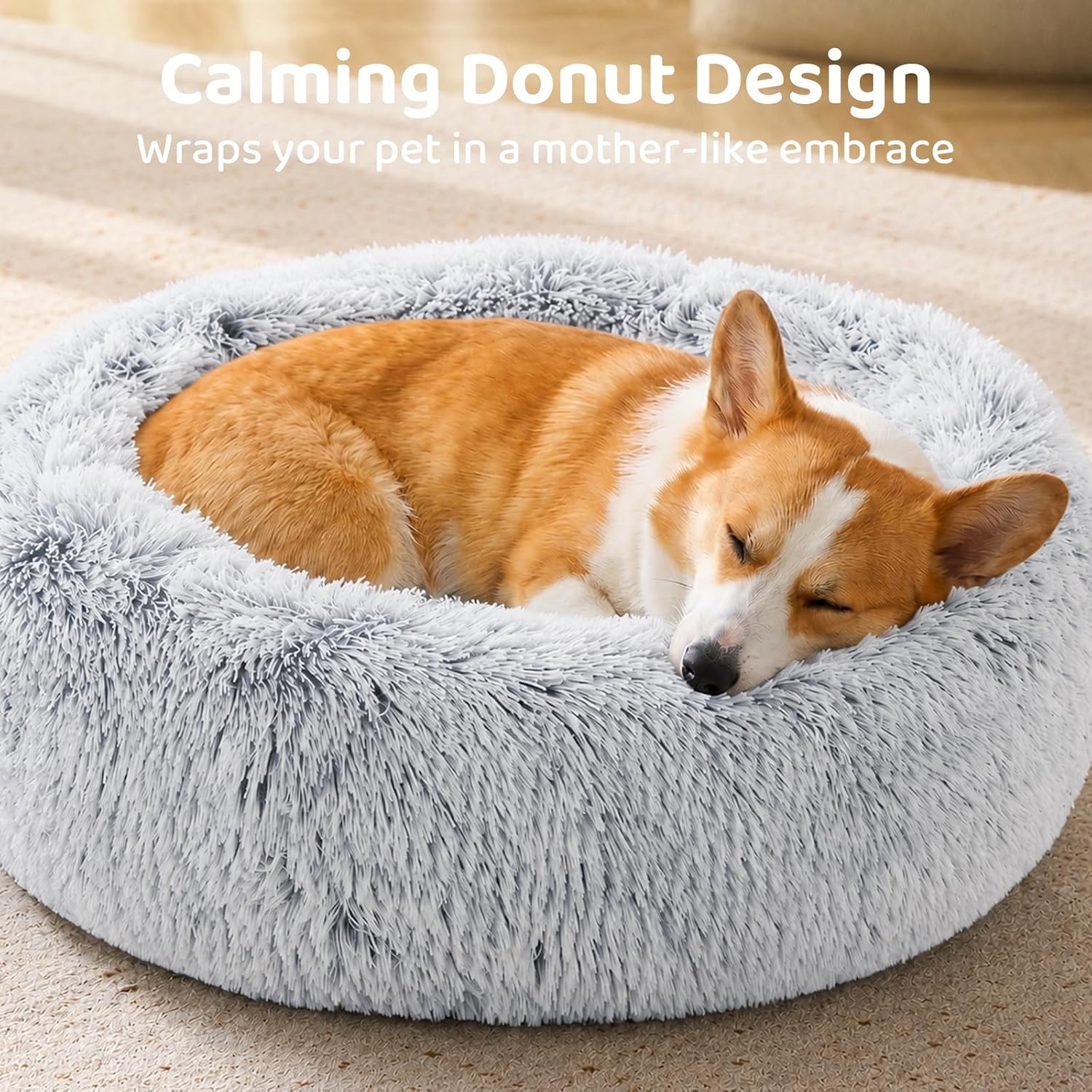 Detalle de JOLLYVOGUE Dog & Cat Donut Bed (23") for Calming Anti-Anxiety Comfort