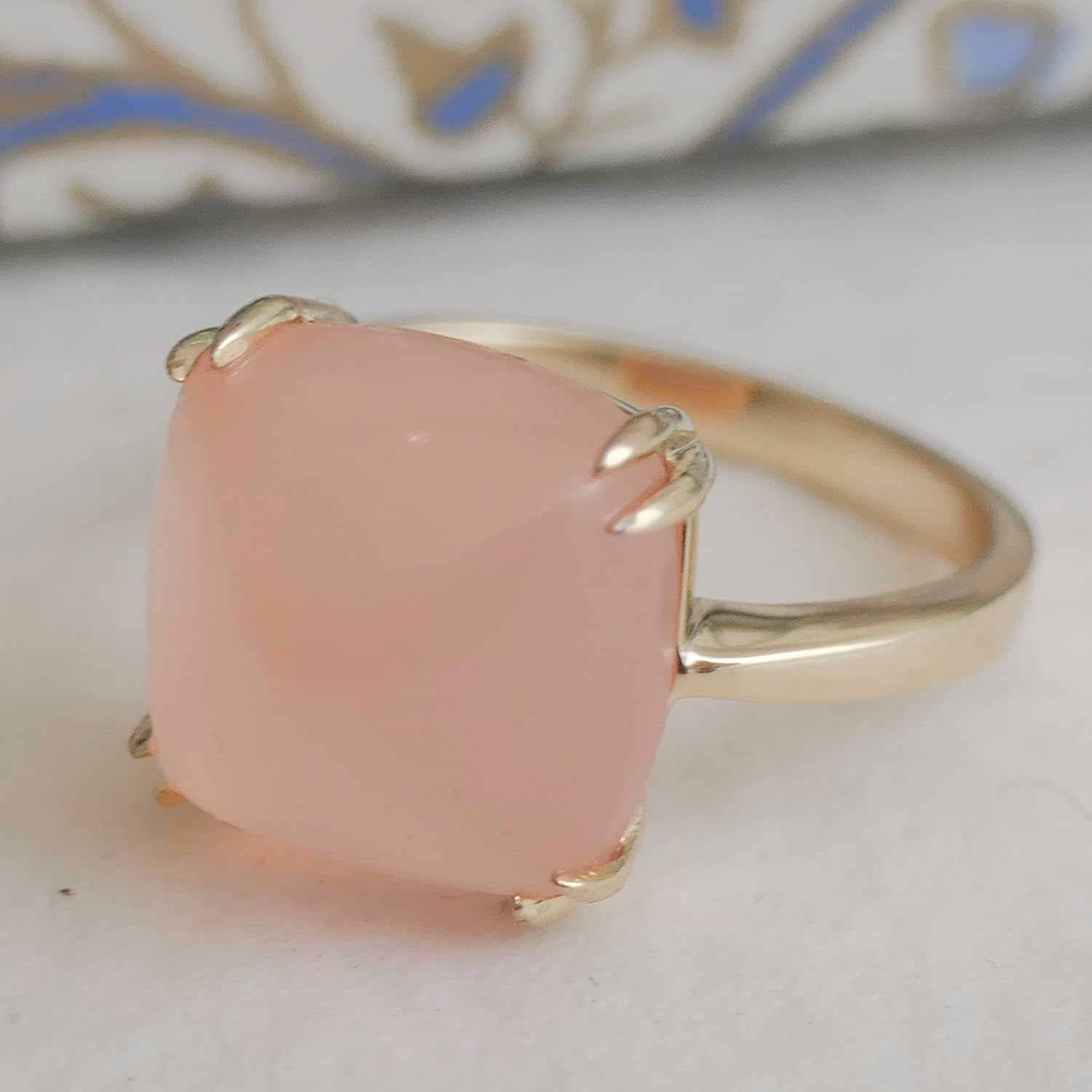 Thumbnail 6 de Sophia Rose Jewellery Rosa Chalcedon „Sugar Loaf“ vergoldet – Sterling Silber Ring (Größe US 7)