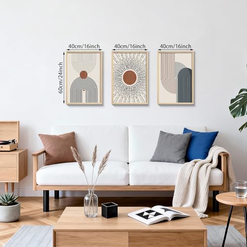 Thumbnail 1 de FajerminArt – Conjunto de 3 cuadros boho beige azul geométrico 40x60 cm con marco