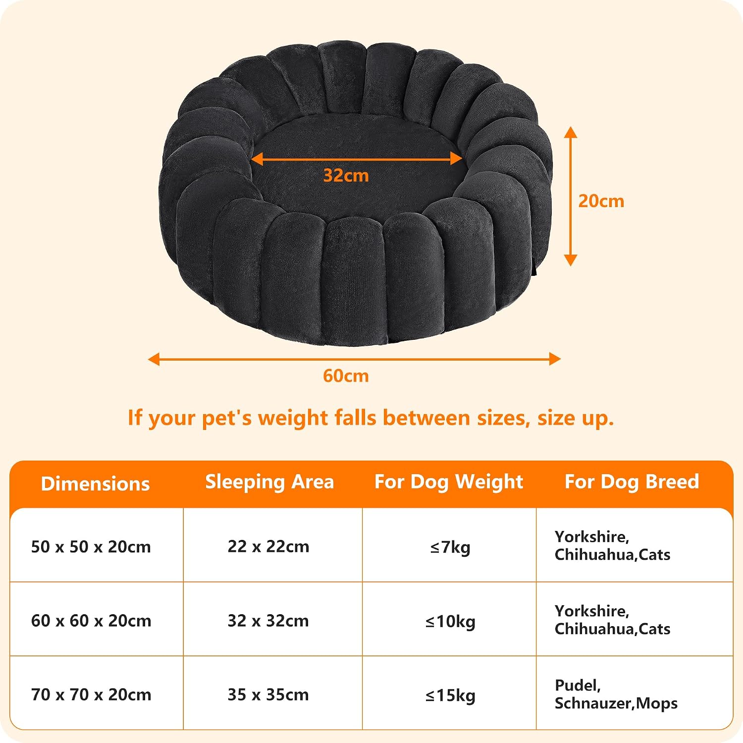 Detalle de HMTOPE Hundebett Kleine Hunde, 2-in-1 – Rundes Flanell-Nest Ø 60 cm, Dunkelgrau