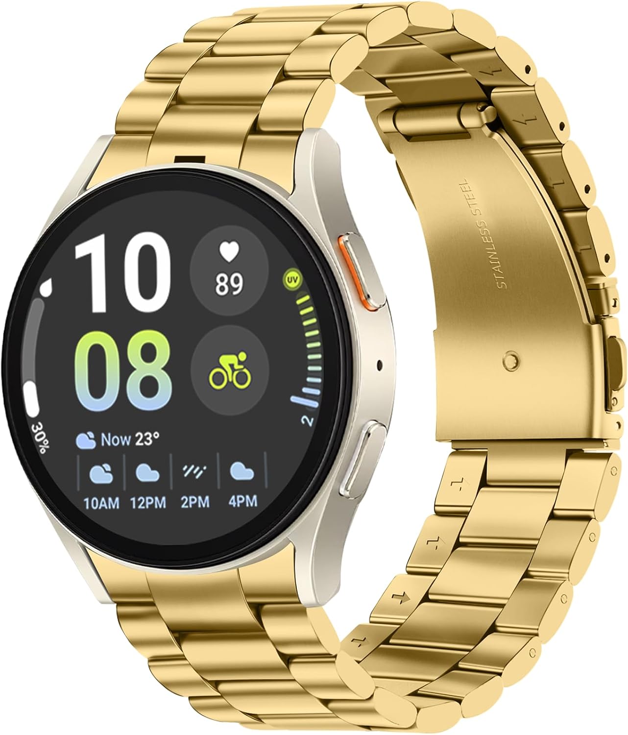 Detalle de Tasikar No Gap 20mm Metal Watch Strap for Samsung Galaxy Watch 7/6/5/4/FE (44mm/40mm) and Classic/Pro variants – Gold
