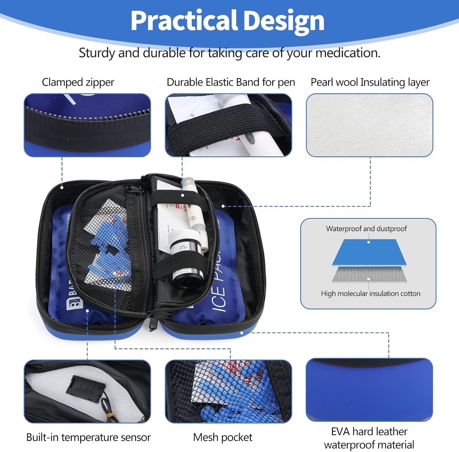 Detalle 2 de HIMDUZE Insulin Cooler Travel Case (TSA approved) with thermometer and 2 reusable ice packs