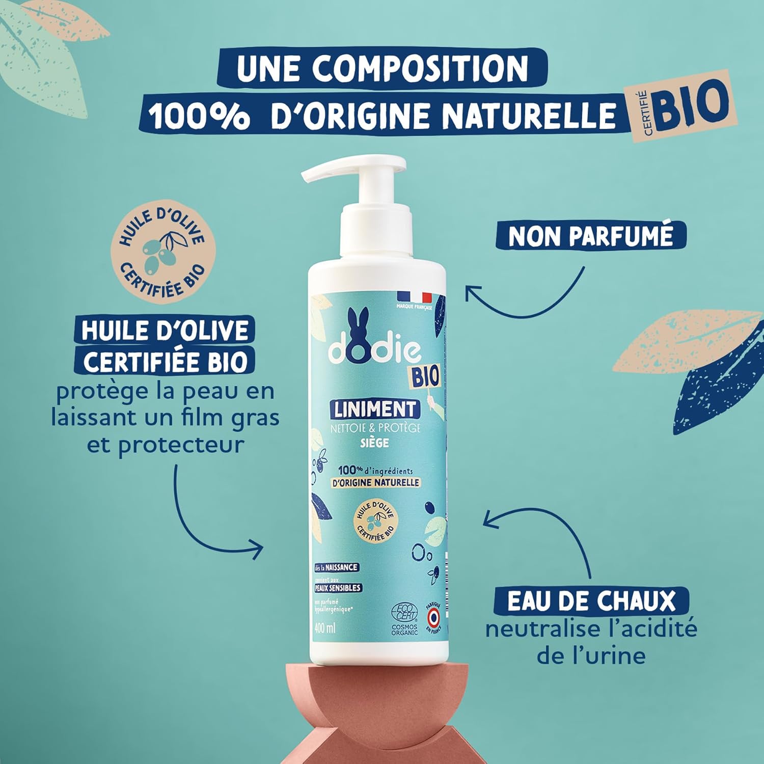 Detalle de Dodie Liniment Oléo-calcaire Bio 400 ml — soin nettoyant et protecteur dès la naissance