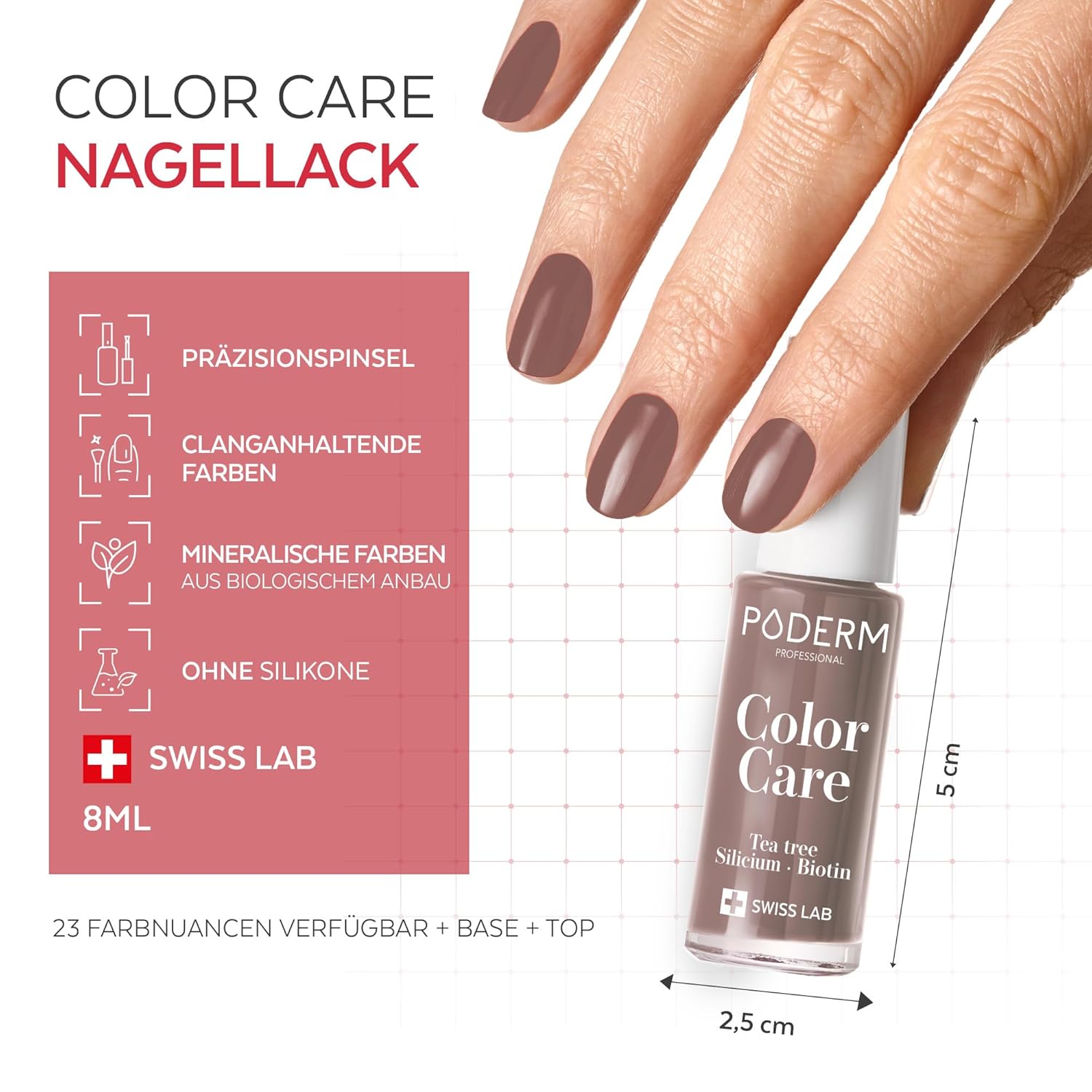 Detalle de PODERM TEEBAUM-Nagellack Color Care Parma – 2-in-1-Pflege für gelbe oder brüchige Nägel