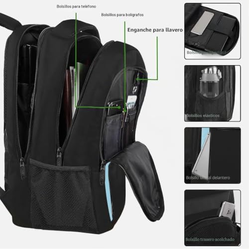 Detalle 2 de MATEIN Mochila Portátil 17 Pulgadas (Negro-Azul): organización y comodidad para trabajo y viaje