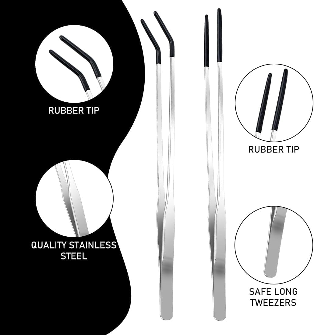 Detalle de 2 Pcs Long Aquarium Tweezers with Rubber Heads – 27 cm Feeding Tongs for Fish Tanks, Plants, and Reptile Care