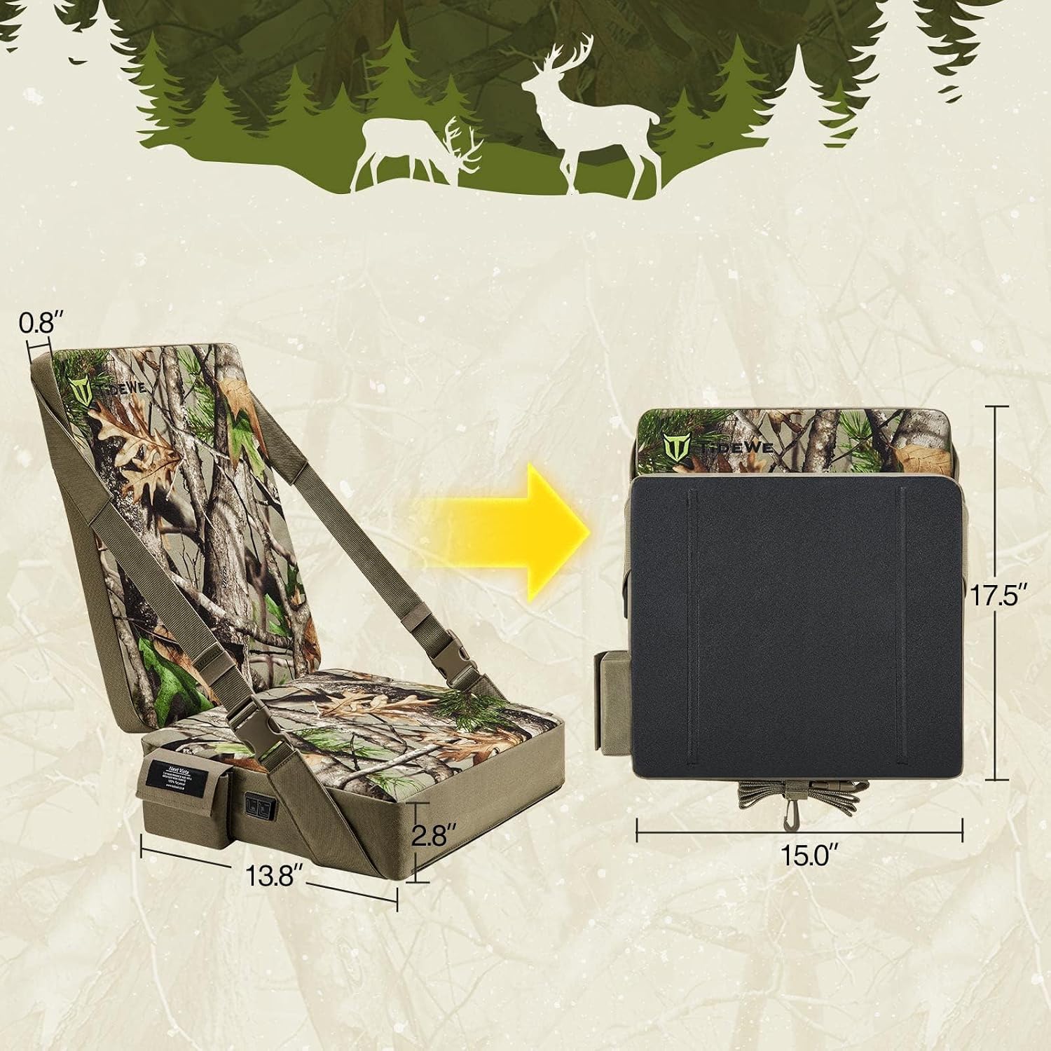 Thumbnail 5 de TIDEWE JP-199 Heated Hunting Seat Cushion with Backrest, 3 Heat Levels