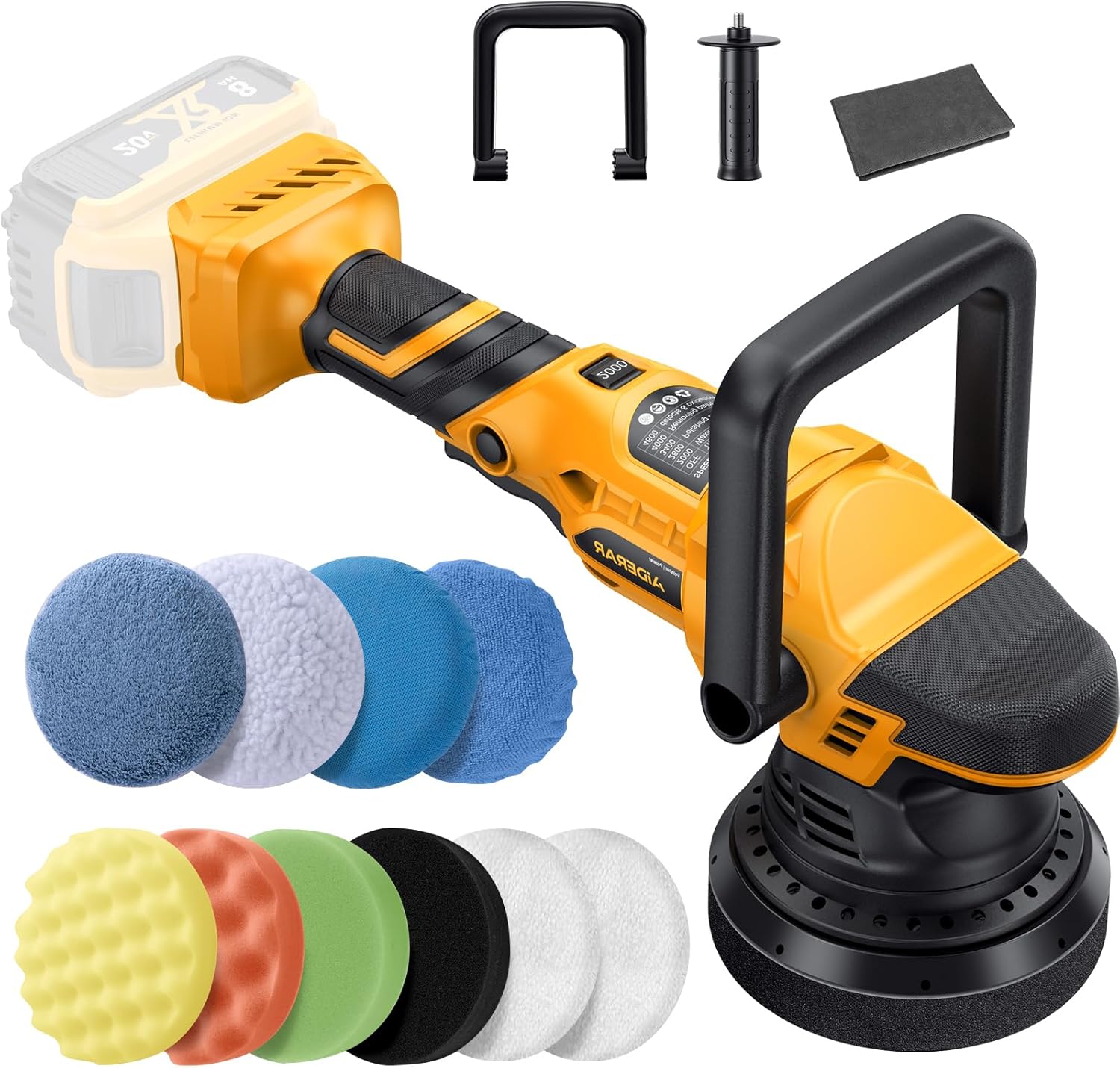 Detalle de Aiderar Brushless Cordless Car Buffer Polisher for Car Detailing (15mm Dual Action) with DeWalt 20V MAX Compatibility