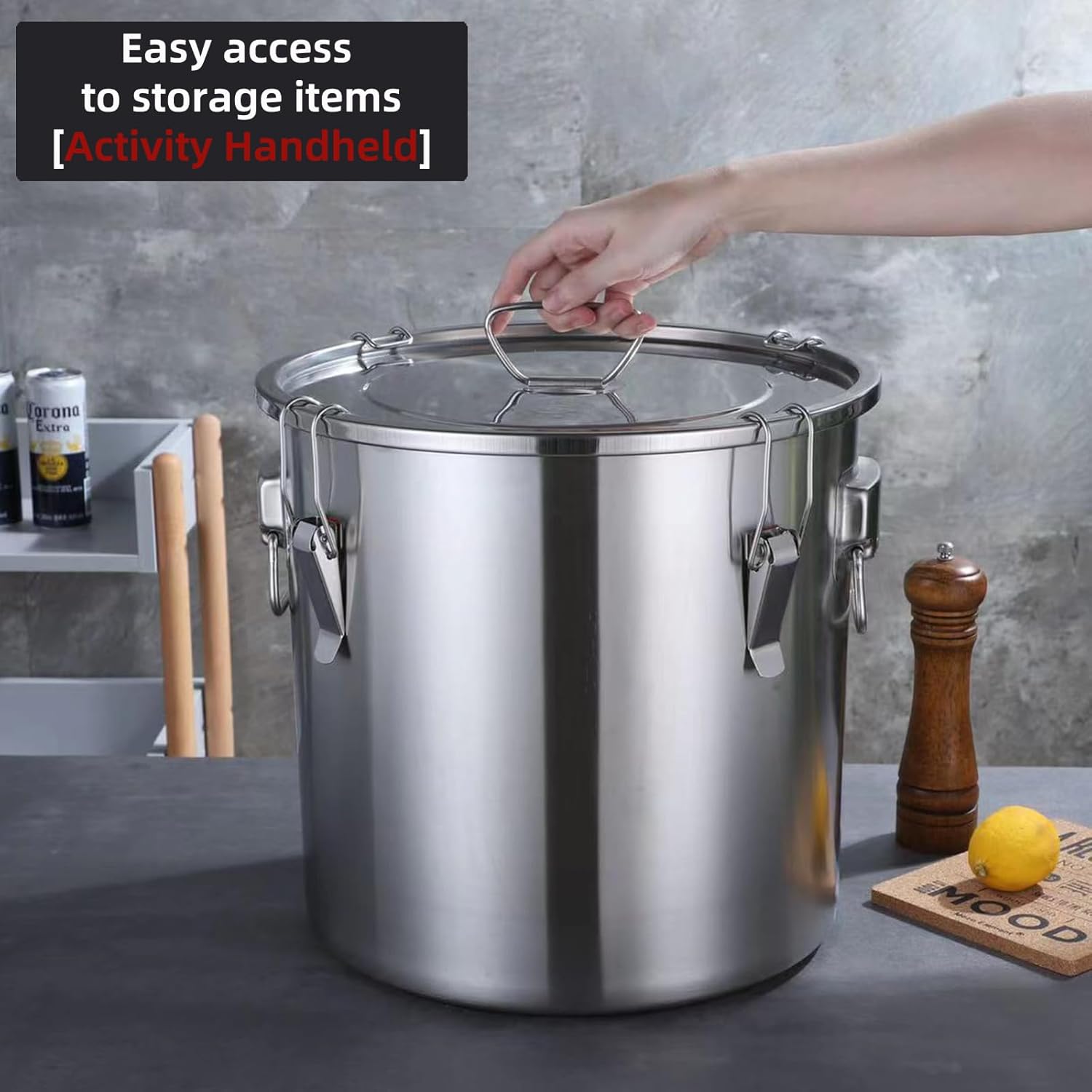 Detalle de Verdeho 304 Stainless Steel Airtight Food Storage Containers (33L) with Lock Clips