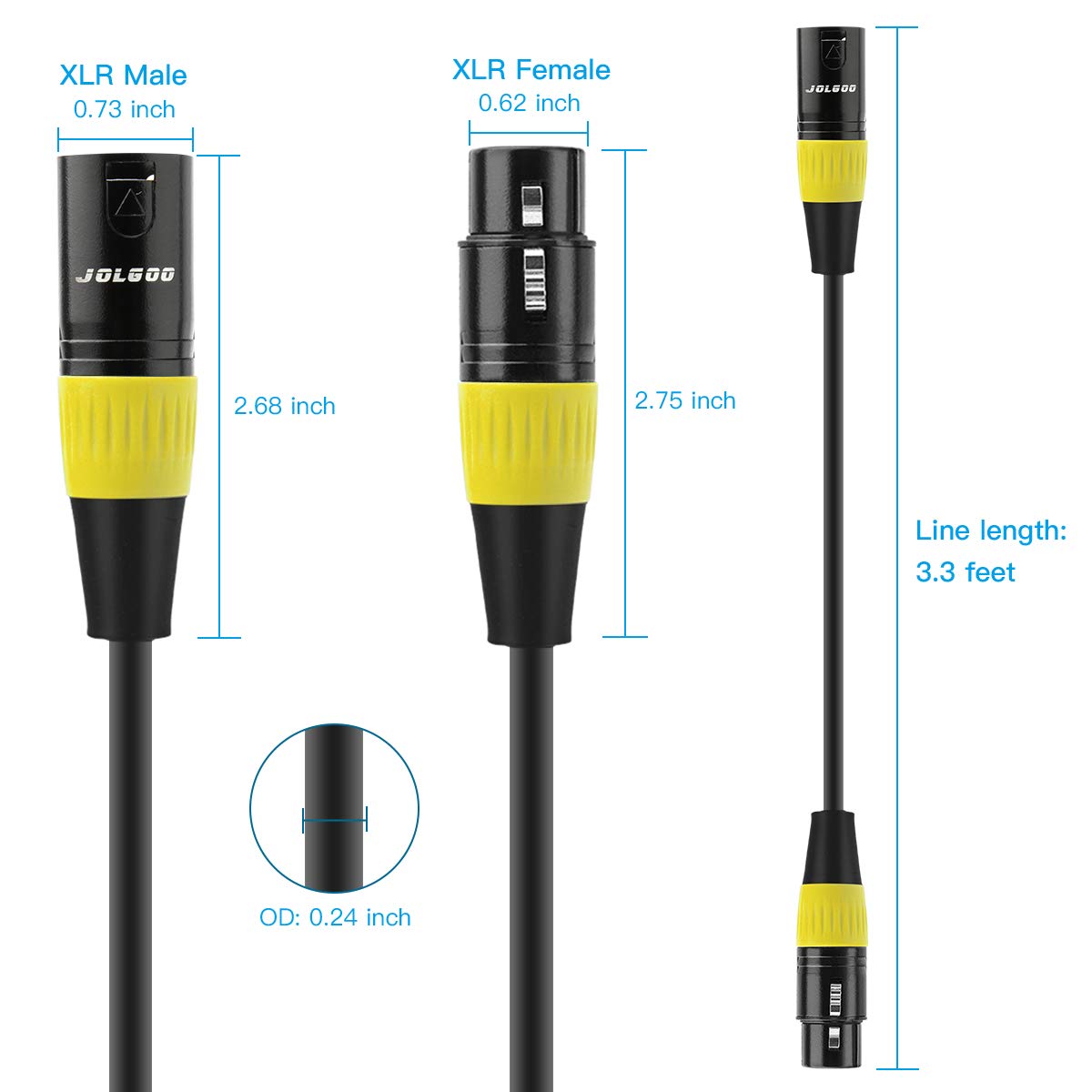 Thumbnail 6 de JOLGOO jg-xlr-mf-001 XLR Microphone Cable, 1 m, 3-Pin, Braided