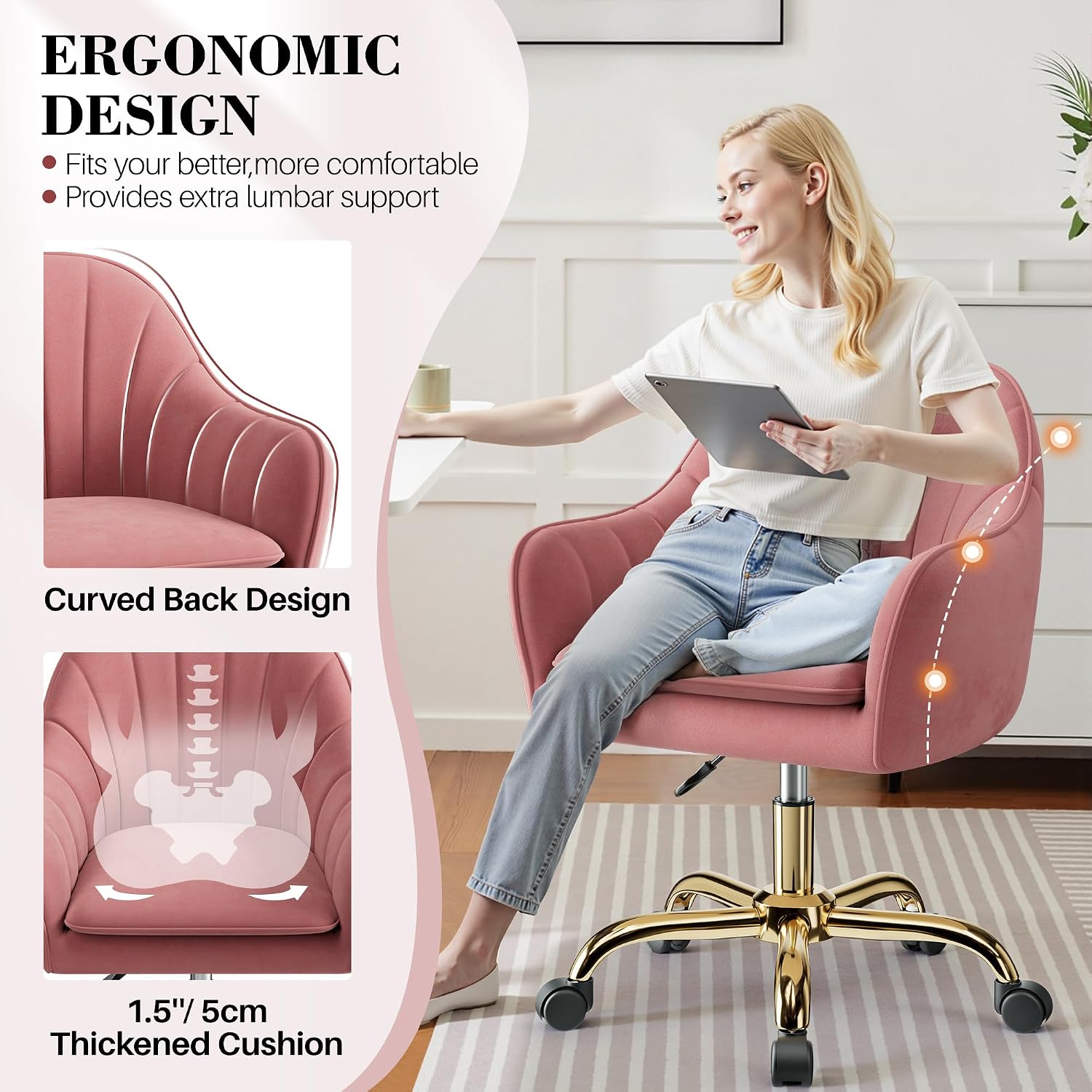 Thumbnail 4 de BestEra Vanity Chair with Wheels