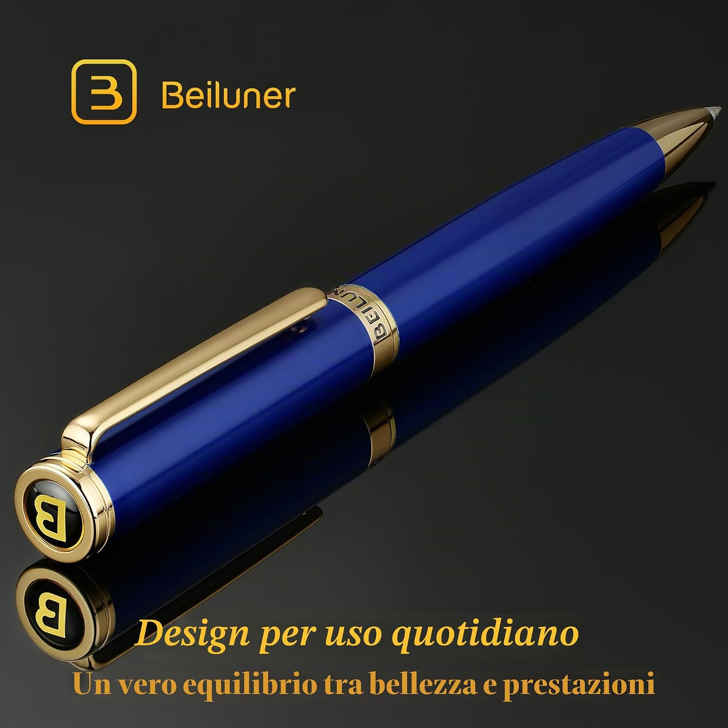 Thumbnail 1 de BEILUNER Penna a gel blu con oro 24K