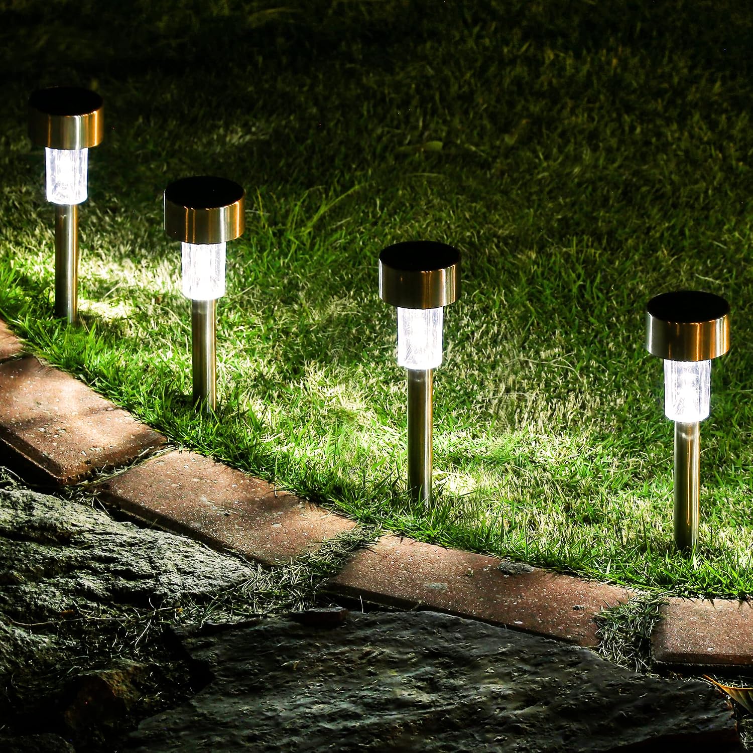 Detalle 2 de GIGALUMI 16-Pack Solar Pathway Lights, Stainless Steel, Cold White