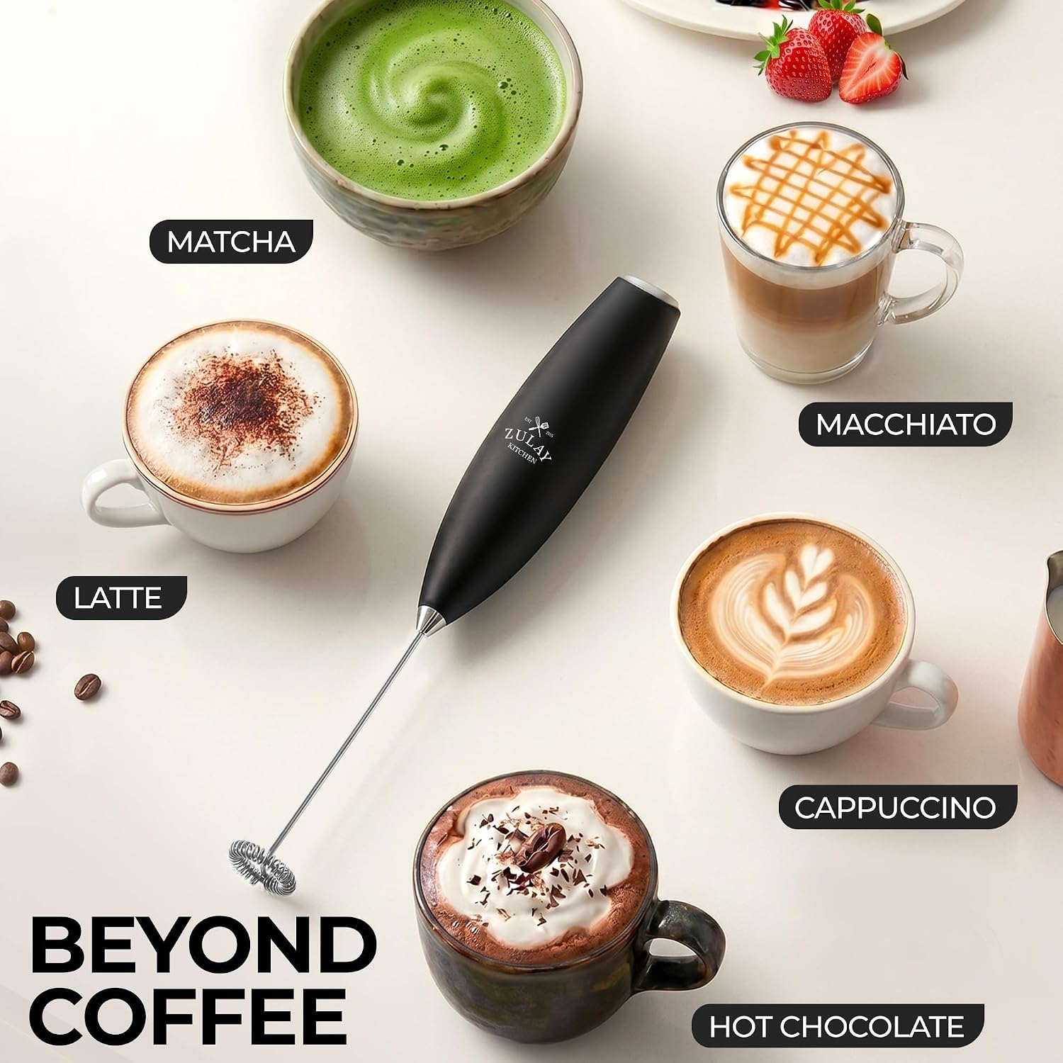 Thumbnail 4 de Zulay Kitchen Milk Frother Handheld Electric Whisk (Black) – Compact, Durable Frother Wand for Lattes, Matcha, Protein Shakes