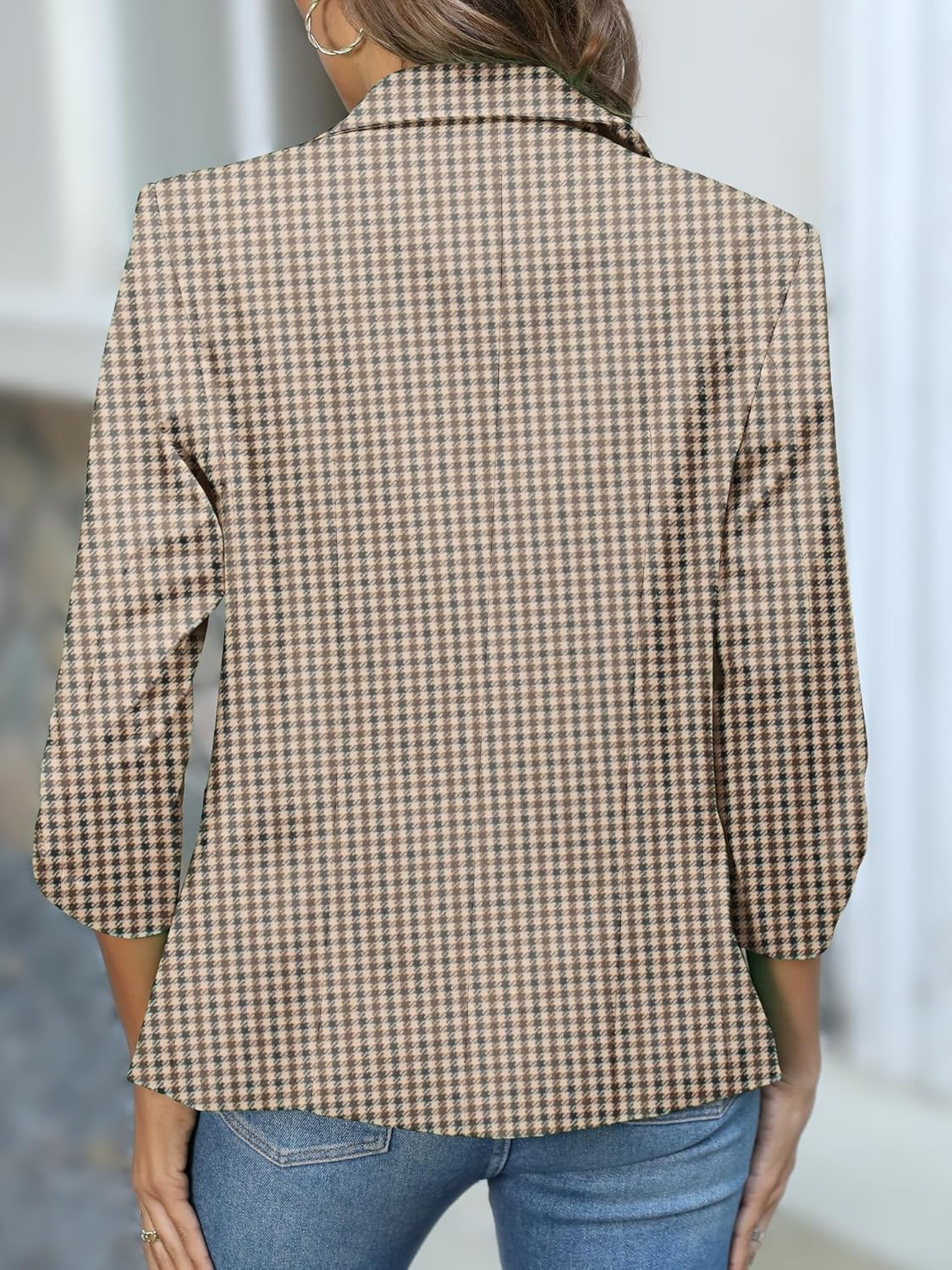 Thumbnail 2 de ELLEVEN Women's Ruched 3/4 Sleeve Blazers: Lightweight Slim Fit Jacket with Padded Shoulders
