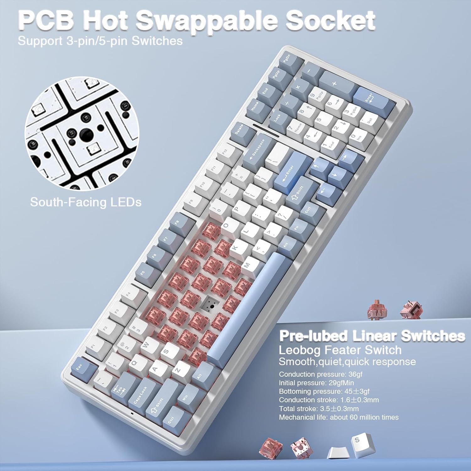 Thumbnail 4 de AULA F99 Mechanical Gaming Keyboard - Silent Version: Multi-Device, Hot-Swap, 8,000mAh Battery