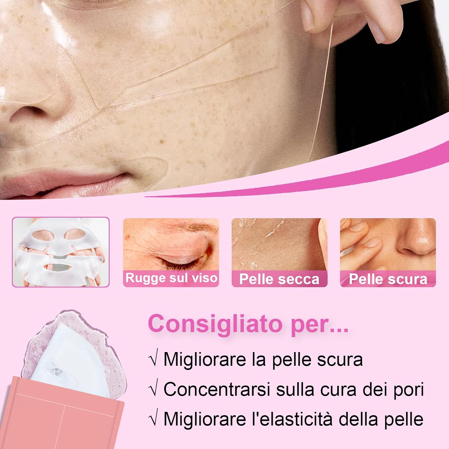 Detalle de Maschera Viso al Collagene Bio “Face Mask” – maschere notturne idratanti in fogli (5 pezzi)