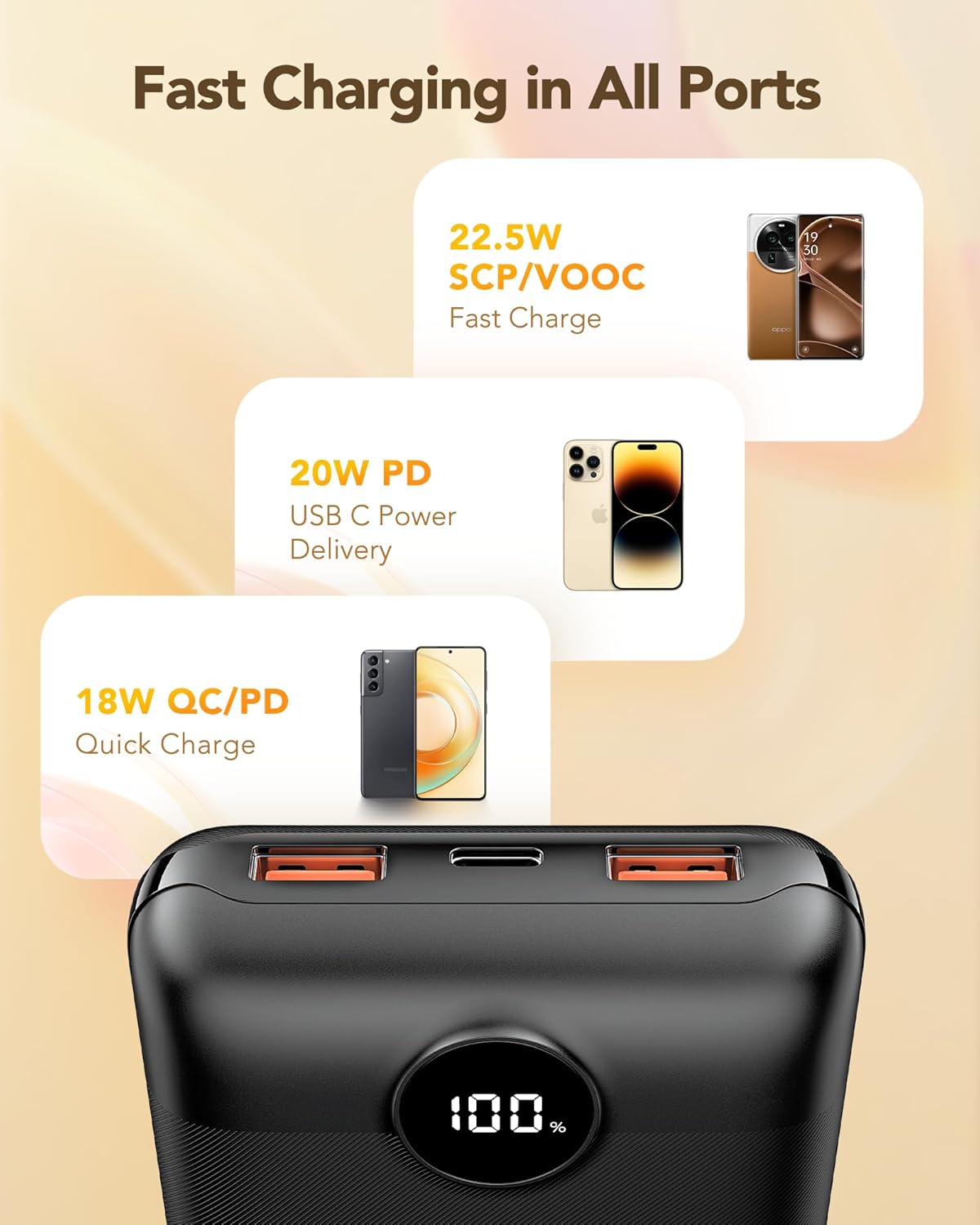Thumbnail 5 de VEGER Power Bank 20000 mAh 22,5W con USB-C PD 3.0, QC 4.0 e display LED